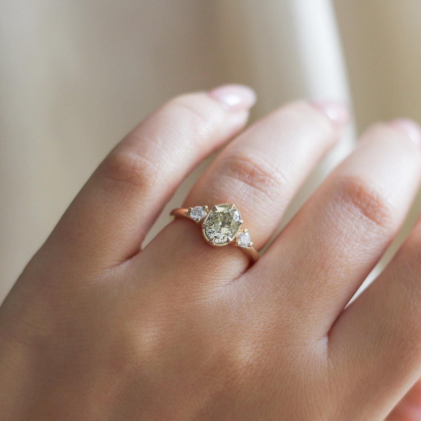 Champagne Engagement Ring Brown Moissanite Oval Cut 3 Stone Ring For Mother Gift