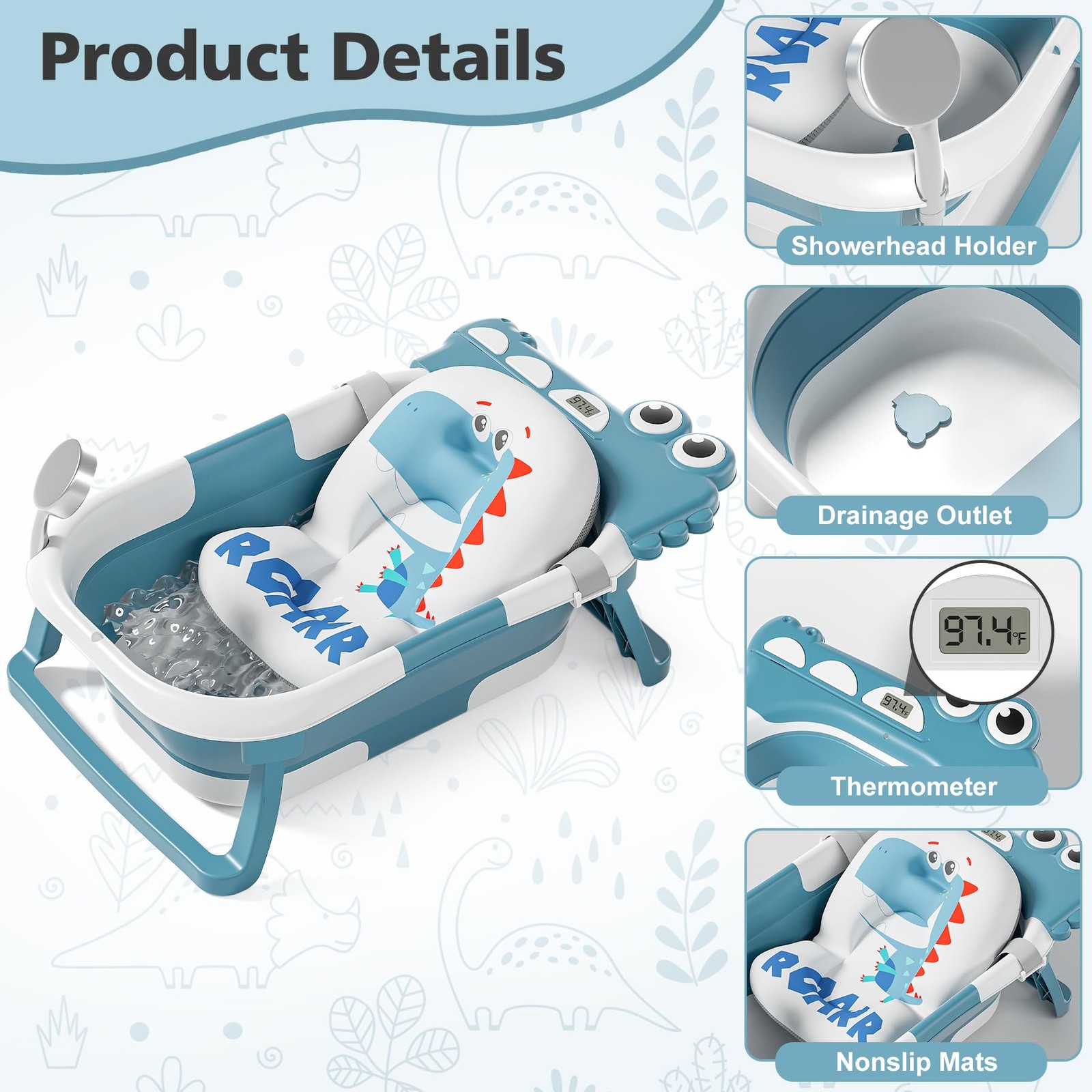 Bañadera De Bebe Niño 0-6 Meses Recien Nacido Azul Con Termómetro y Cojín Bañera