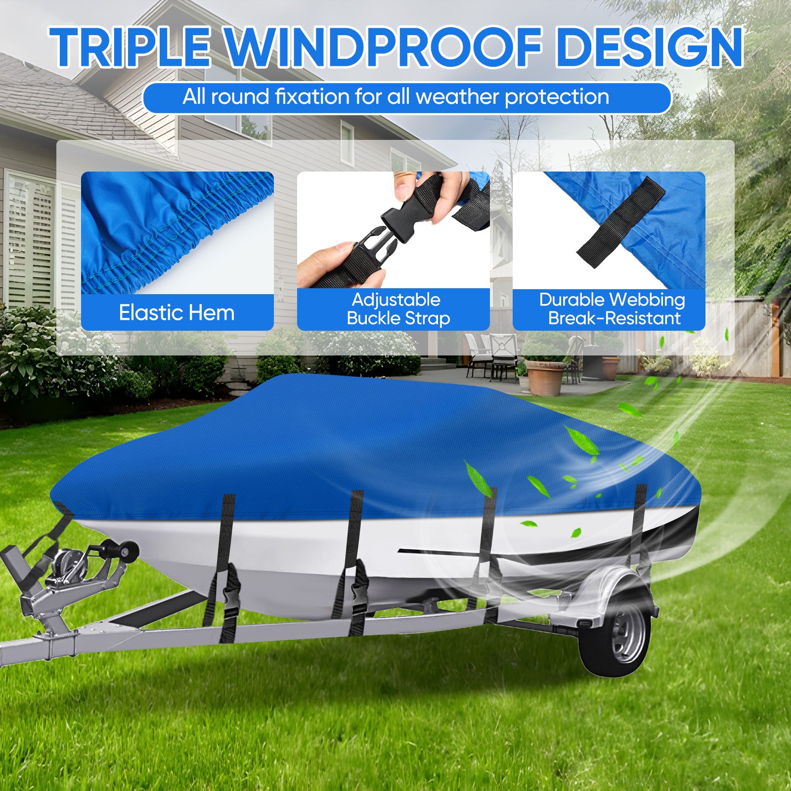 17' 18' 19' Boat Cover Waterproof Heavy Duty Marine Grade Fits V-Hull Runabout