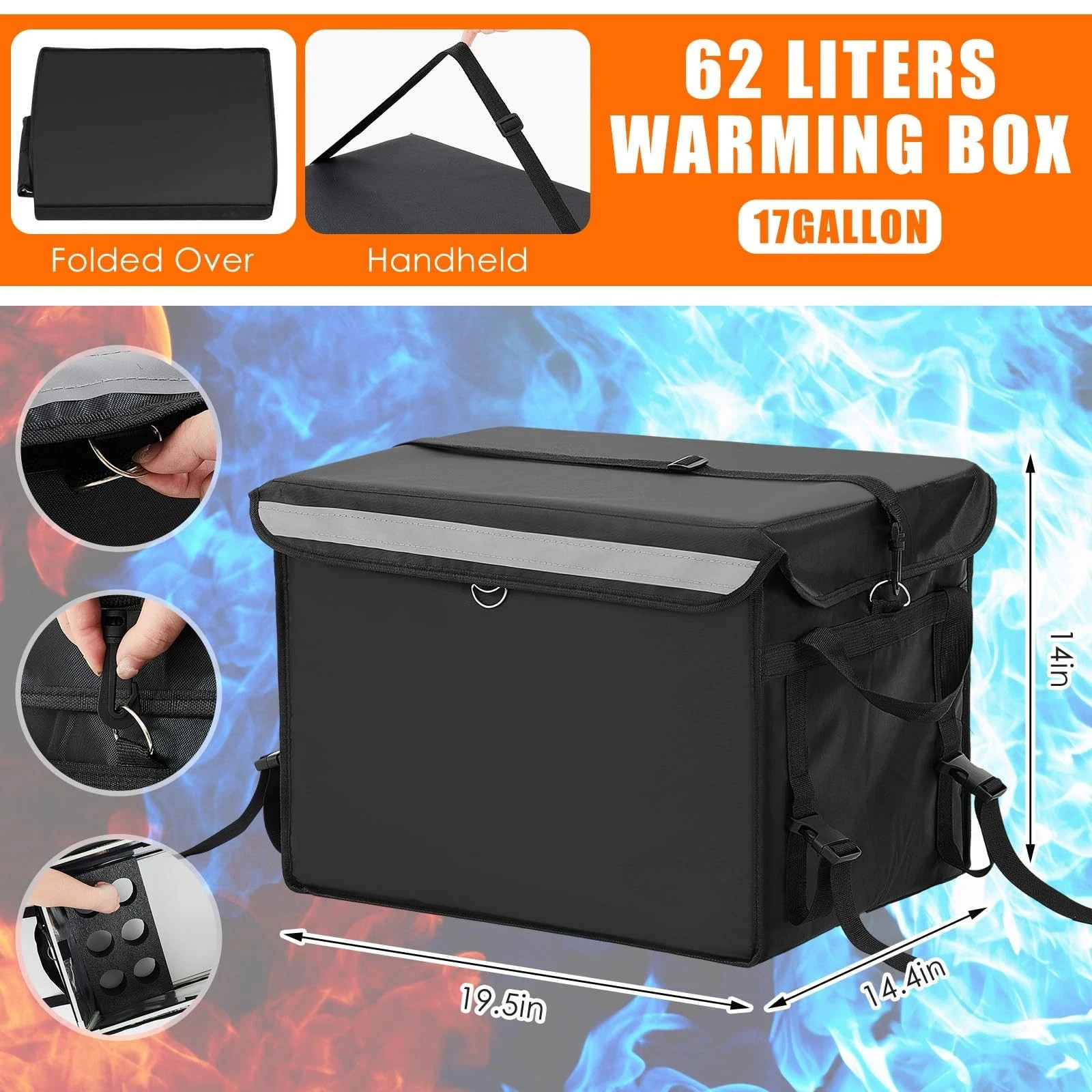 Insulated Food Delivery Bag for Bike with Rear Rack Pizza Delivery Box with S...