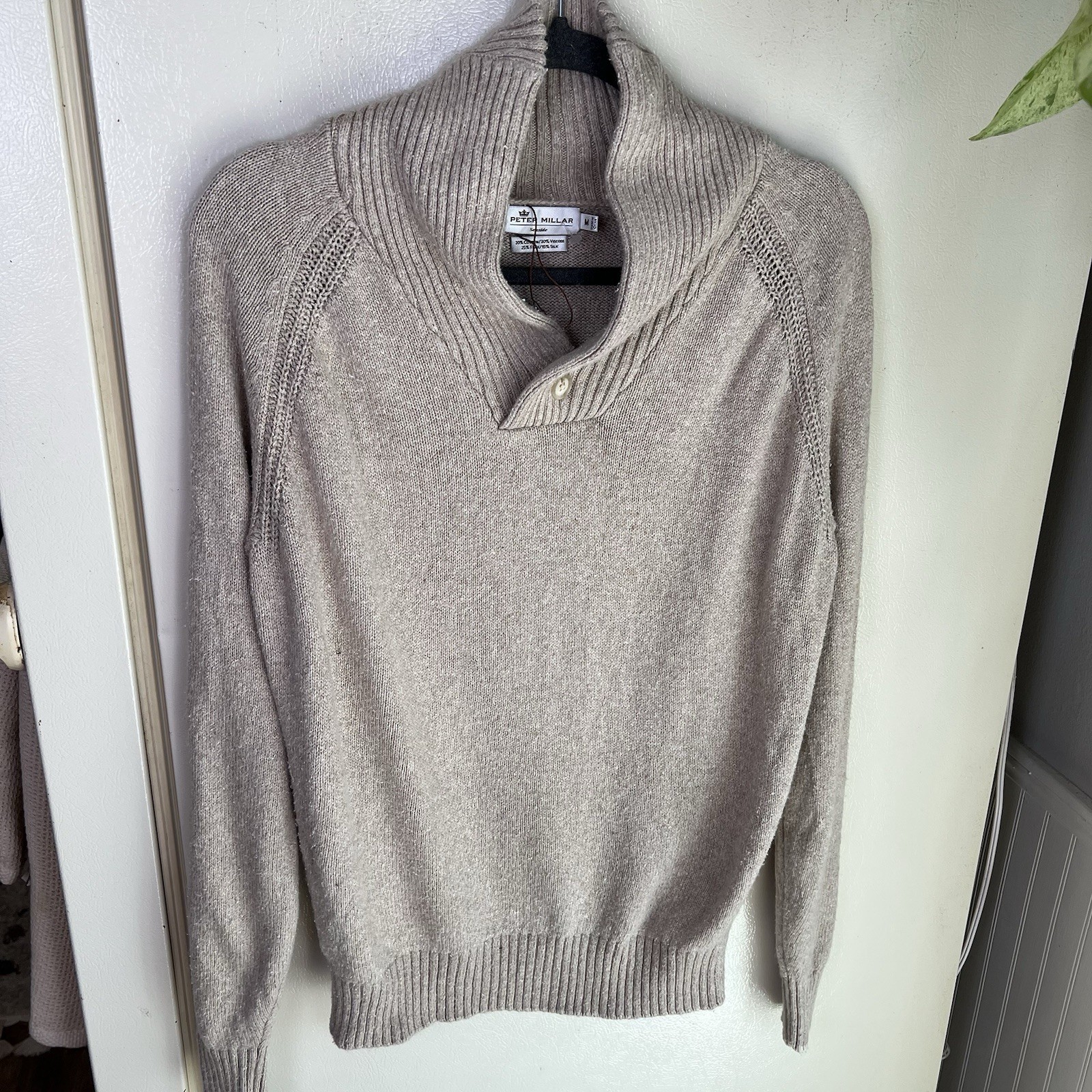 Peter Millar Mountainside Seaside Shawl Collar Sweater In Sand Men Size Medium