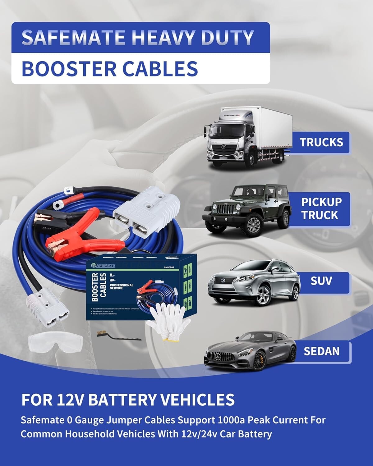 0 Gauge Heavy Duty Jumper Cables 30 FT 1000 Amp Quick Connect Plugs For Truck