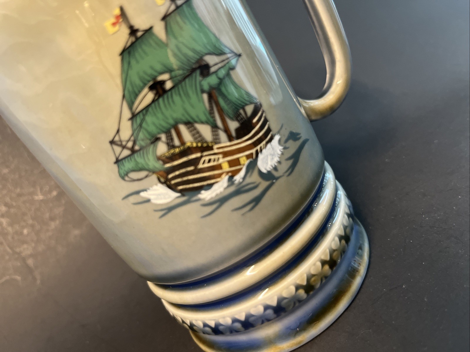Vintage Wade Ireland Green Beer Stein Mug Sail Boat Green Sails Music Box