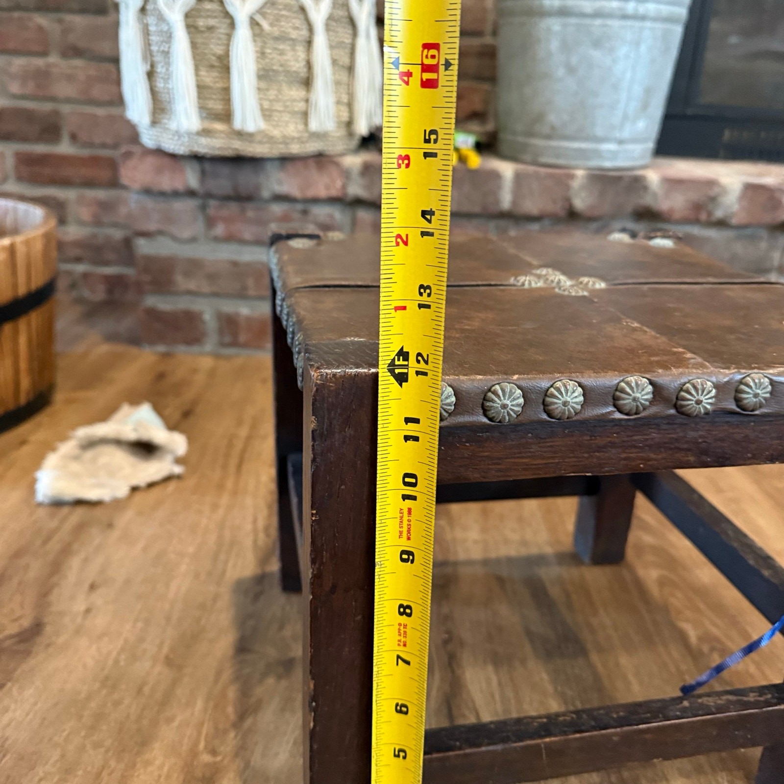 Antique VTG Arts & Crafts Mission Wood Oak? Leather? Footstool Barber Bros Chair