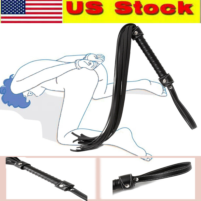 30'' PU Leather Riding Crop Flogger Whip Black Spanking Whip Portable Adult Game