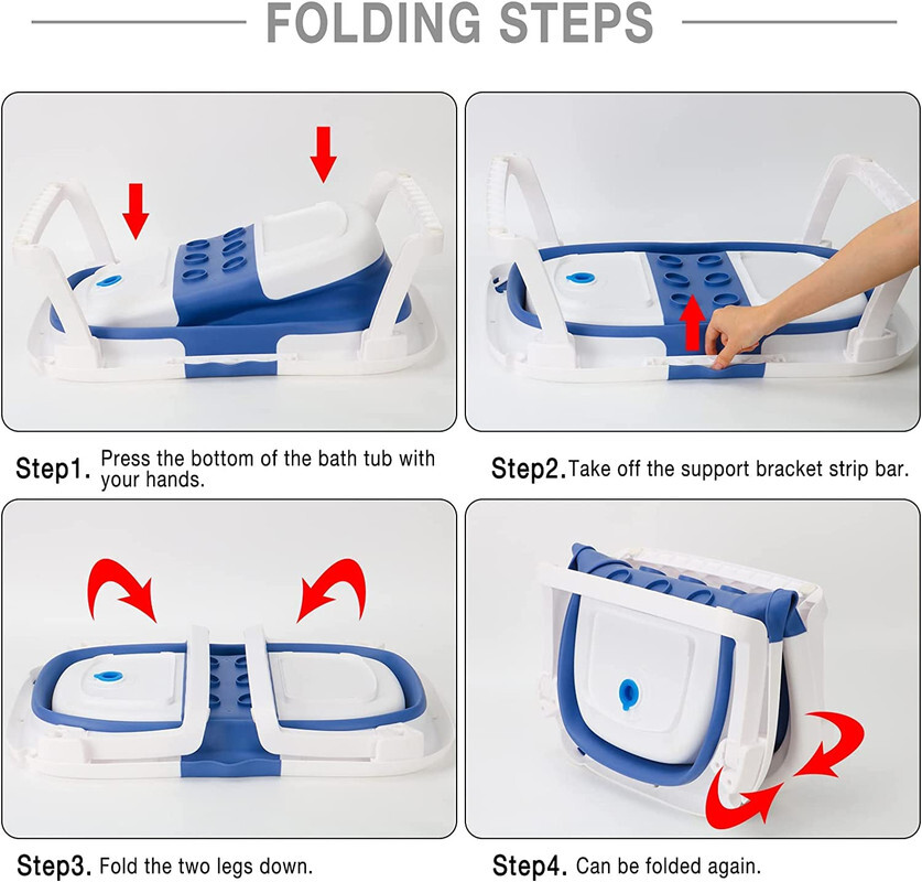 Foldable Baby Bath Tub Collapsible Newborn Infant Shower Bathtub with Cushion US