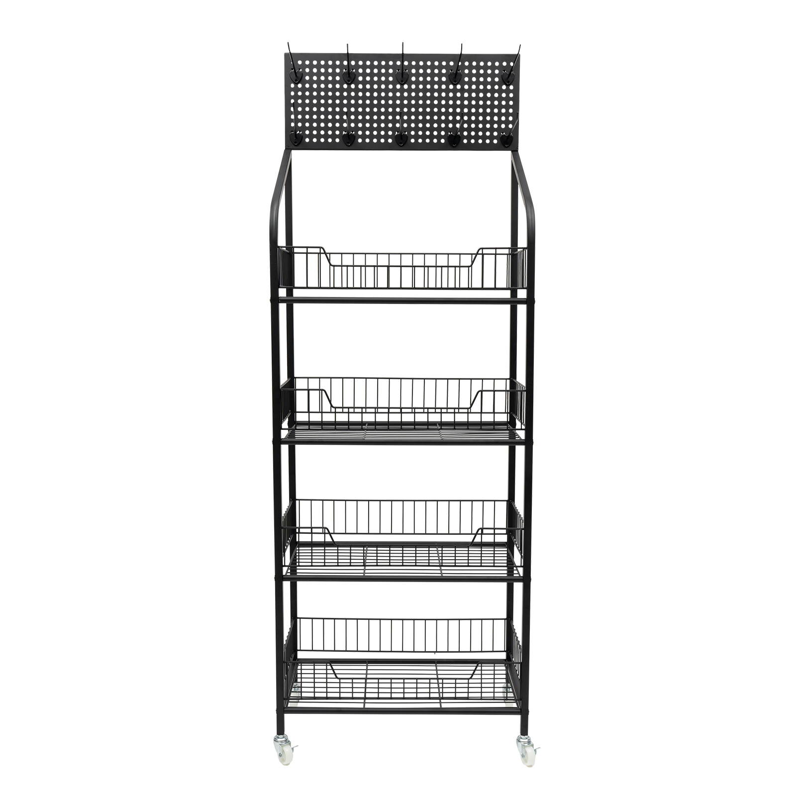 4 Tiers Retail Shop Display Rack Market Shelf Fruit Vegetable Snack Basket Black