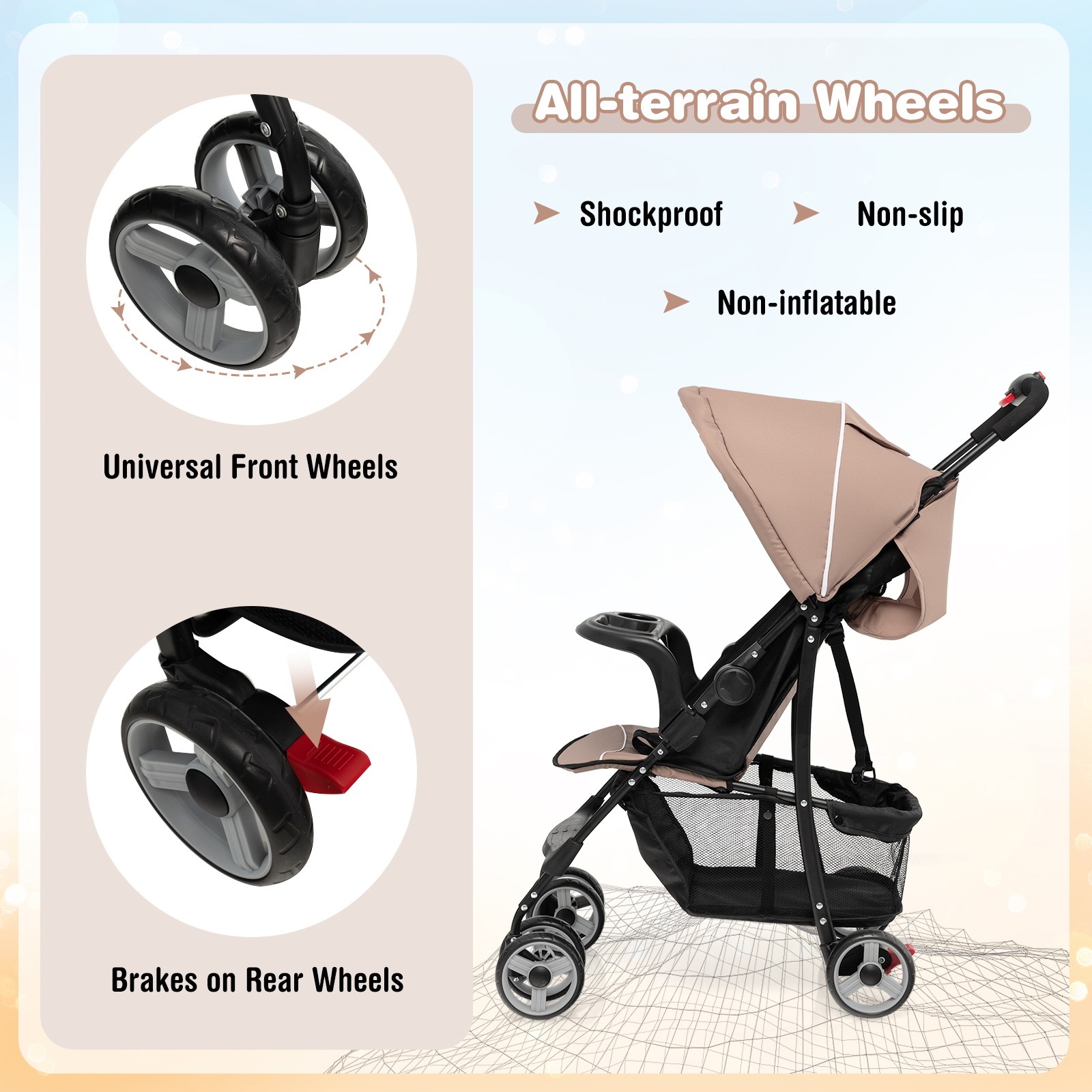 Foldable Lightweight Baby Stroller Kids Travel Pushchair 5-Point Safety System