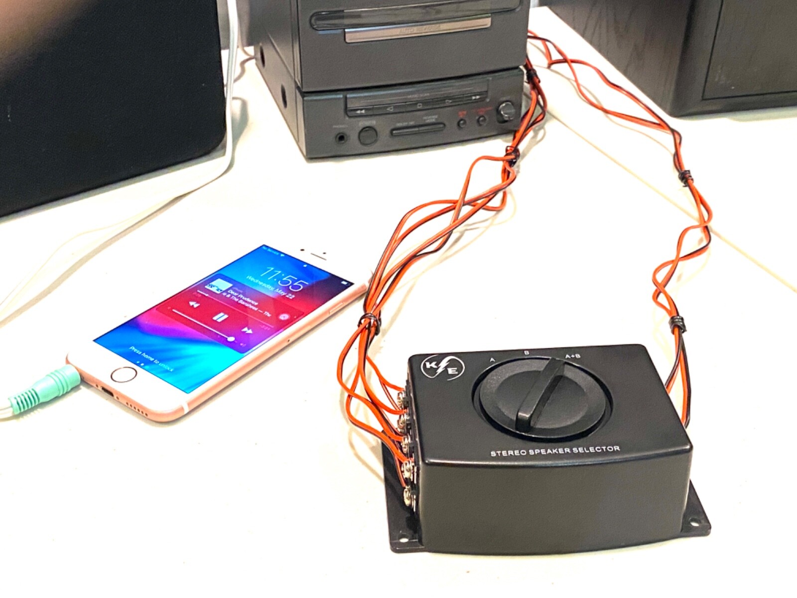 A/B A B A+B Stereo Speaker Selector Switch Switcher Combiner 2 Way Black Box