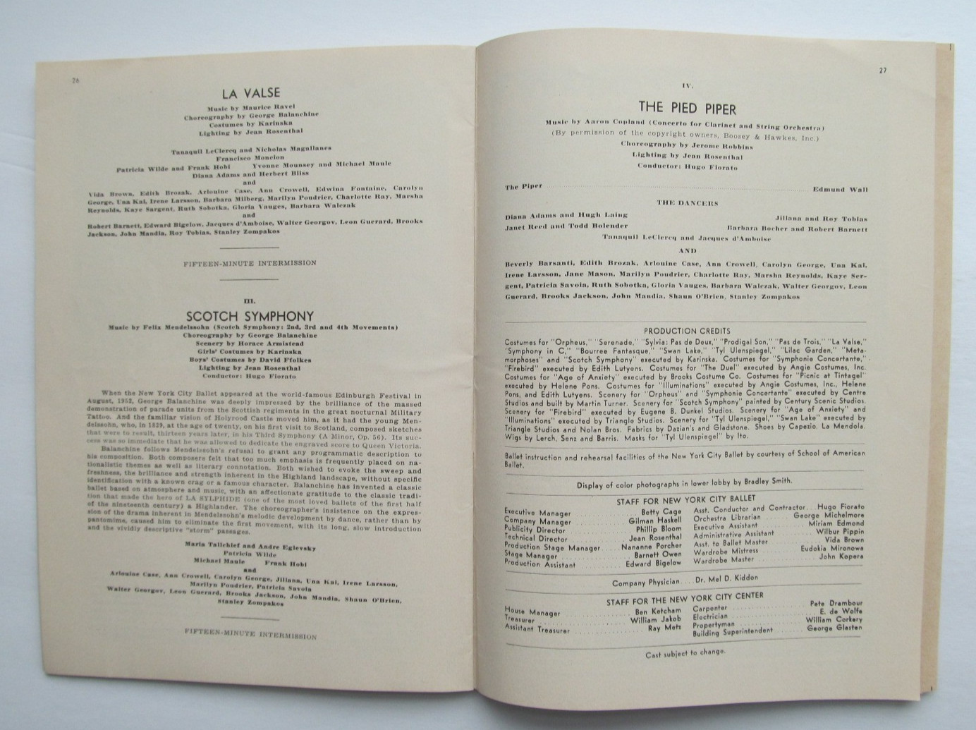 New York City Ballet Program - 1953 - Tallchief, Le Clercq, Balanchine, Robbins