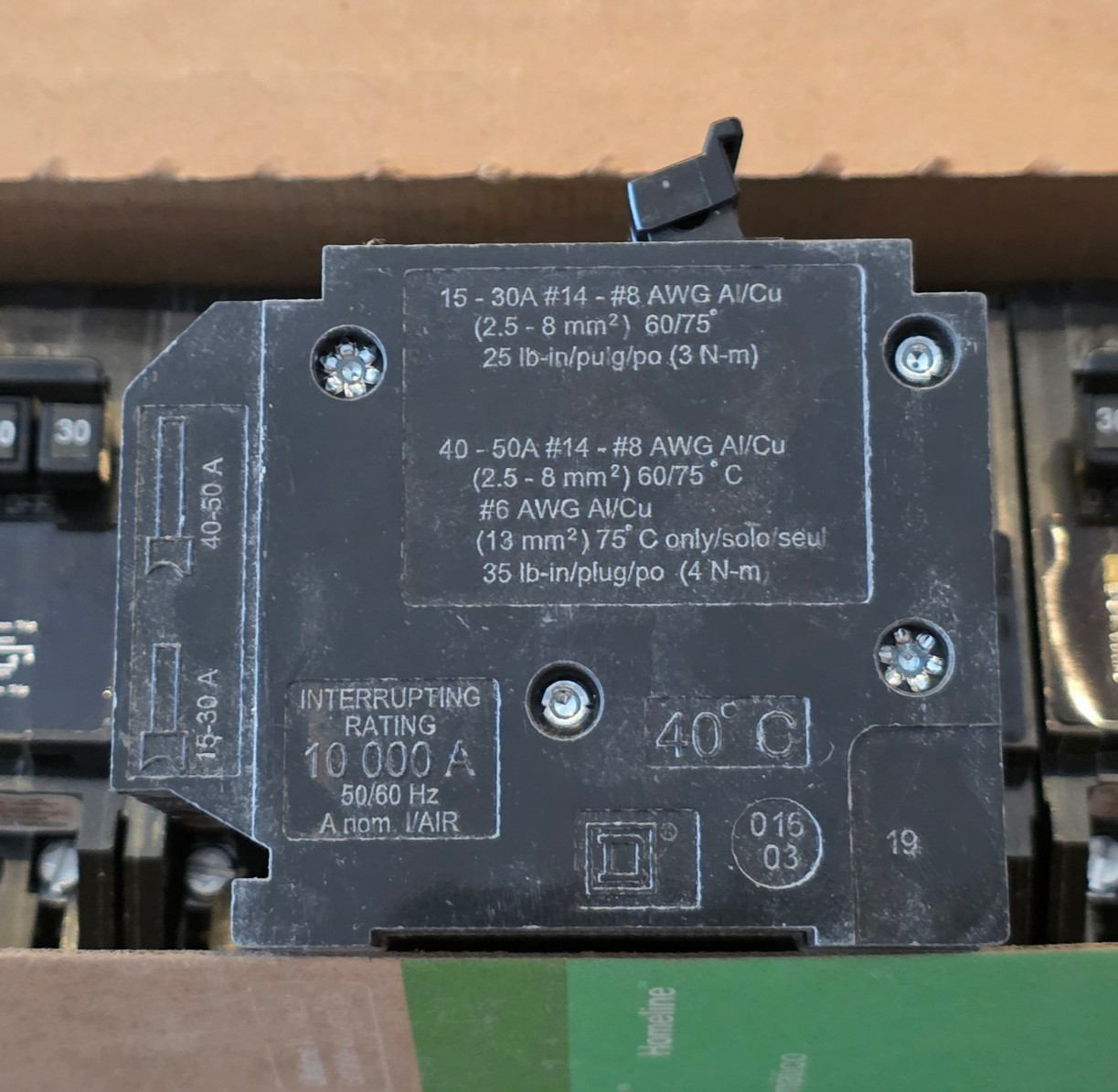 Homeline HOMT230250CP 1 30 Amp and 1 50 Amp 2 Pole Quad Tandem Circuit Breaker