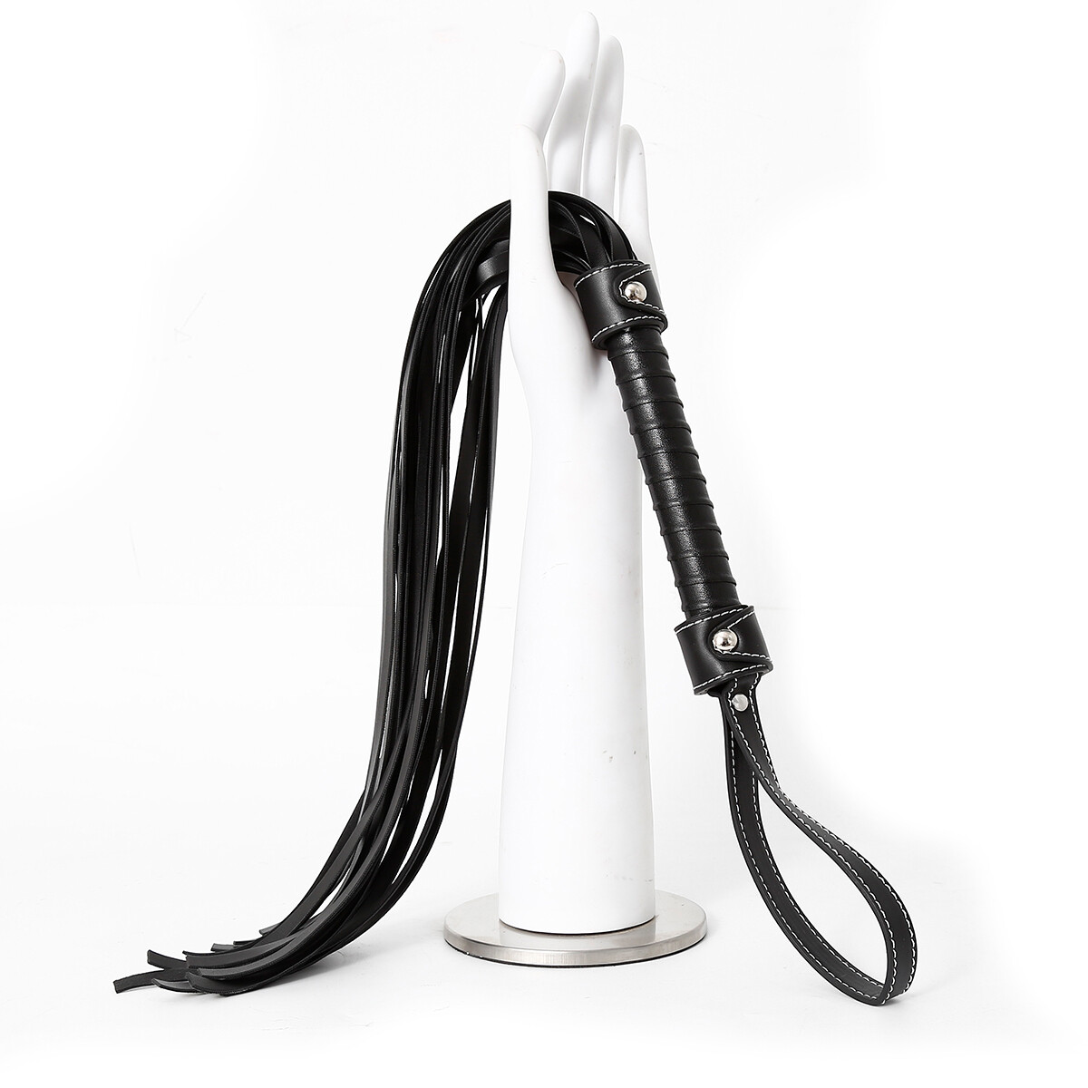 30'' PU Leather Riding Crop Flogger Whip Black Spanking Whip Portable Adult Game