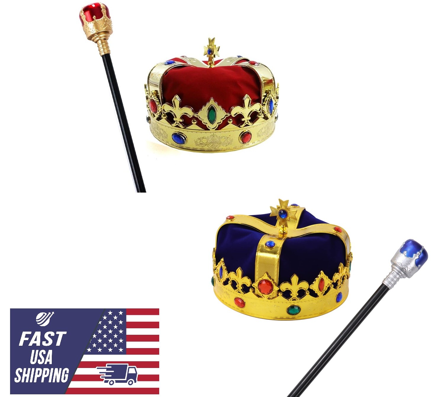 Set of Two Cute Cosplay Costume Accessories King Crown Cap Scepter for Party HO