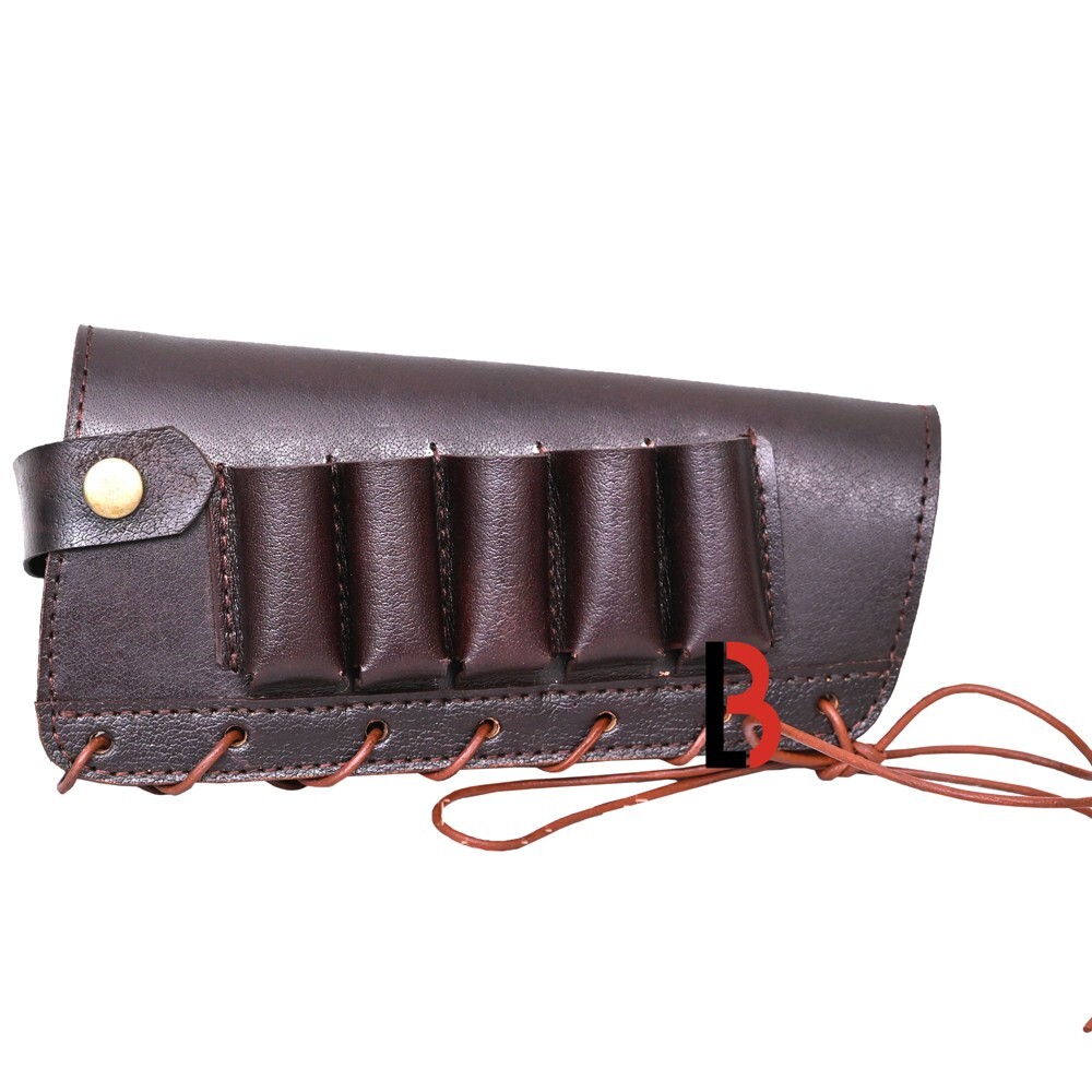 Brown Cowhide Leather Cartridge Holder Buttstock.12 GA Ammo Pouch for Shot Gun