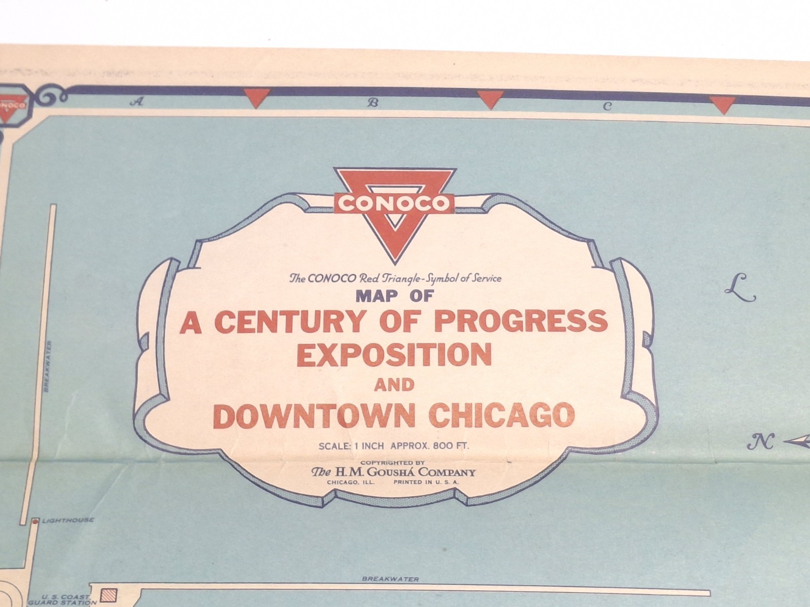 1933 Conoco Travel Bureau Road Map of Illinois Gas Chicago Oil Worlds Fair