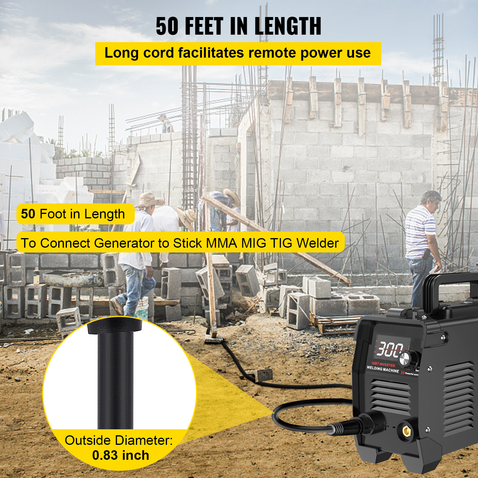 VEVOR 40A 50ft Welder Extension Cord NEMA6-50 8AWG Heavy Duty for MIG TIG Plasma