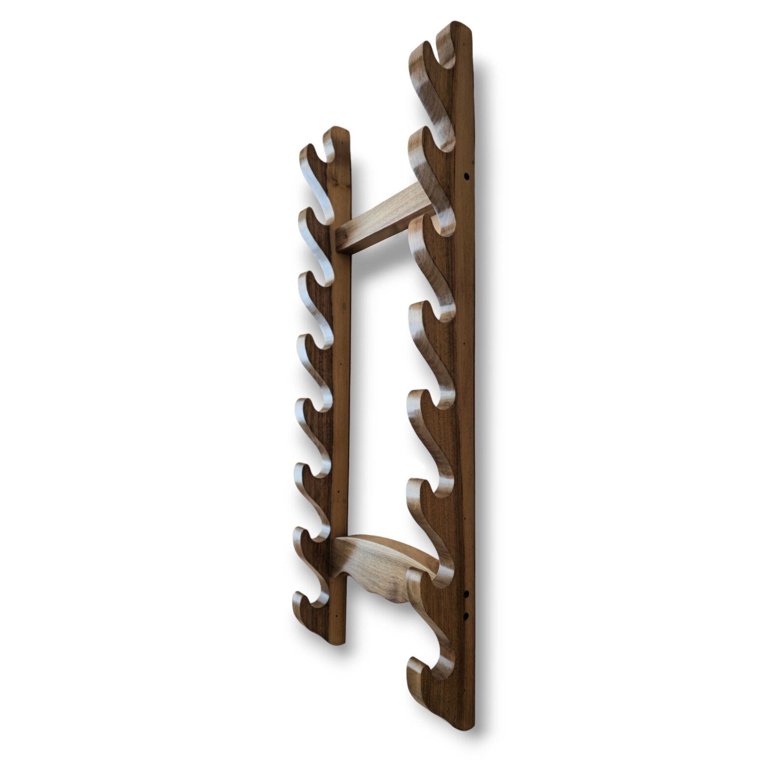 Wooden Wall Mounted Sword Katana Bokken Rack - Walnut Wood - 7-10 Layer