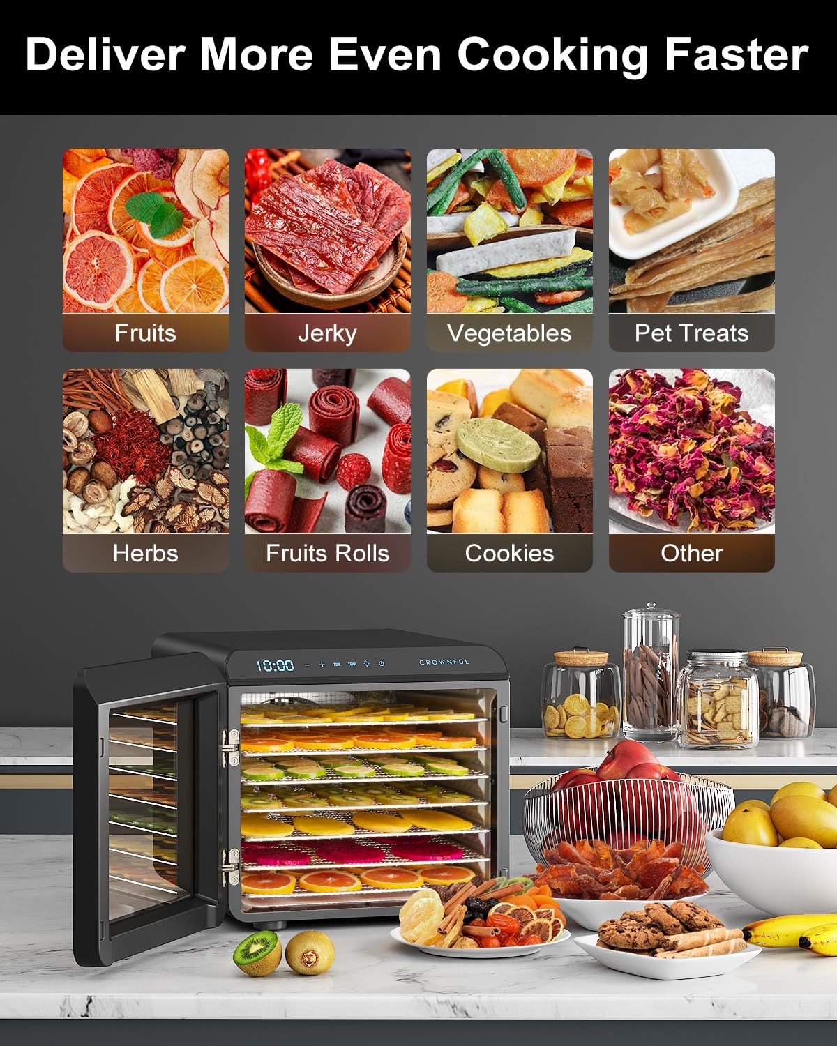 Food Dehydrator Machine, 7 Stainless Steel Trays, Large Drying Space Dehydrat...