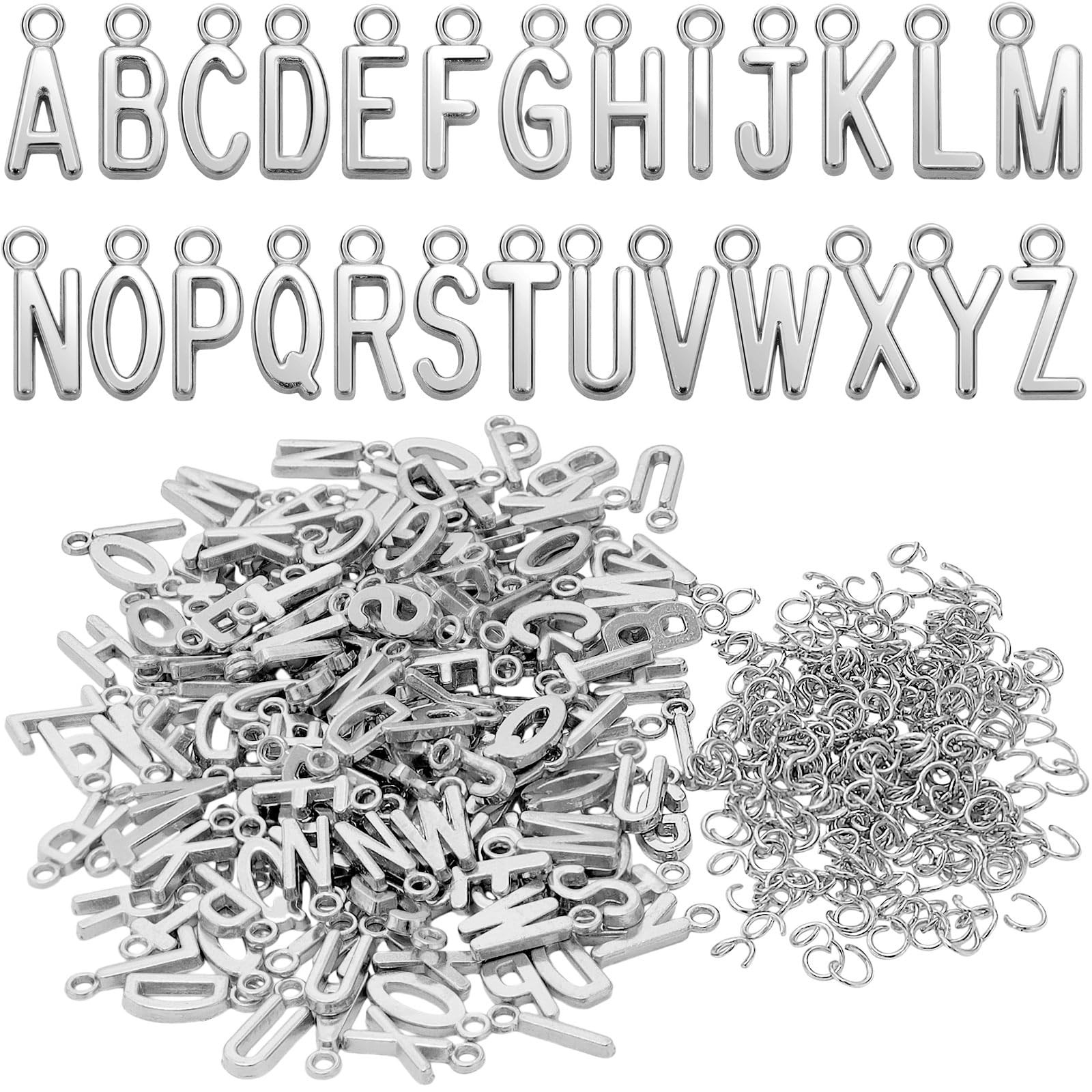 VICROIC 156 Pcs/6 Sets Silver ABC Alphabet Letter Charms, 0.6 inches,
