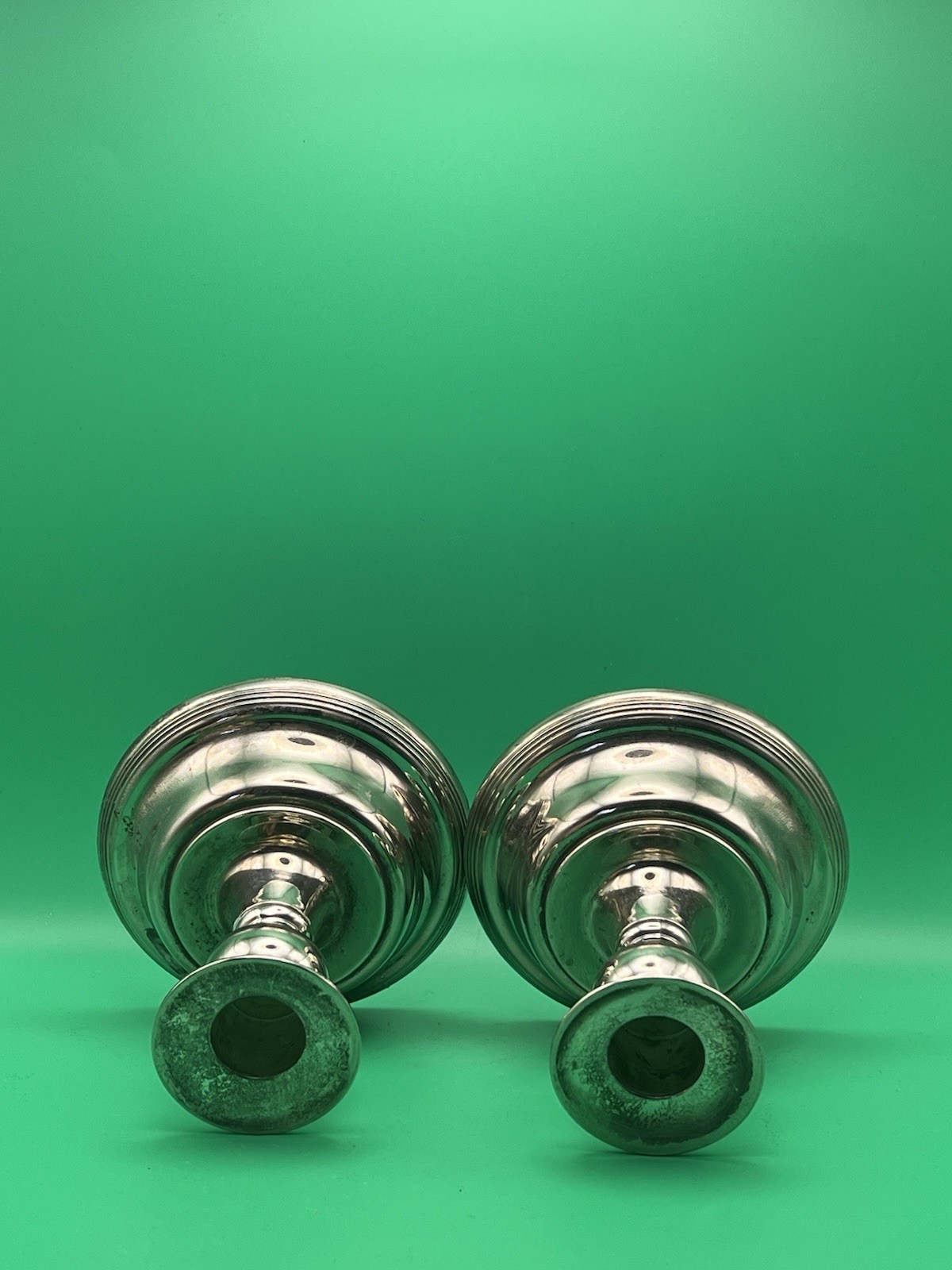 Vintage Silver-Plate Colonial Candlesticks Pair 4.25” Taper Holders Weighted