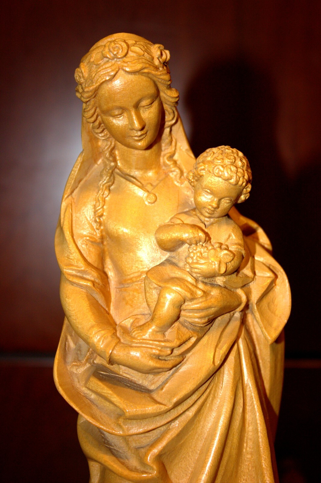 VTG ANRI 11" HAND CARVED WOOD OUR LADY VIRGIN MARY JESUS STATUE SCULPTURE FIGURE