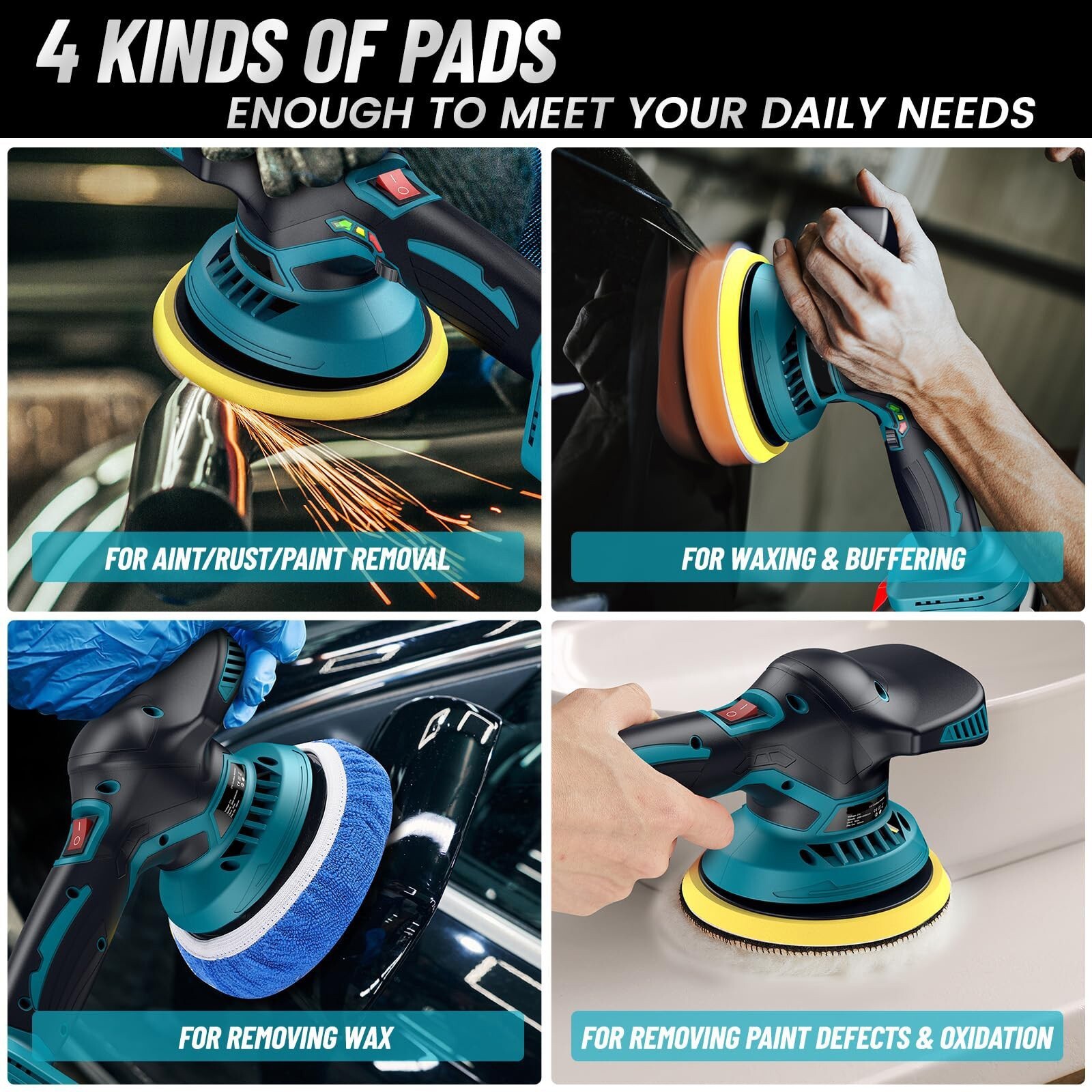 Dual Action Car Polisher Buffer Machine Cordless 6" Sander Polishing Kit Battery