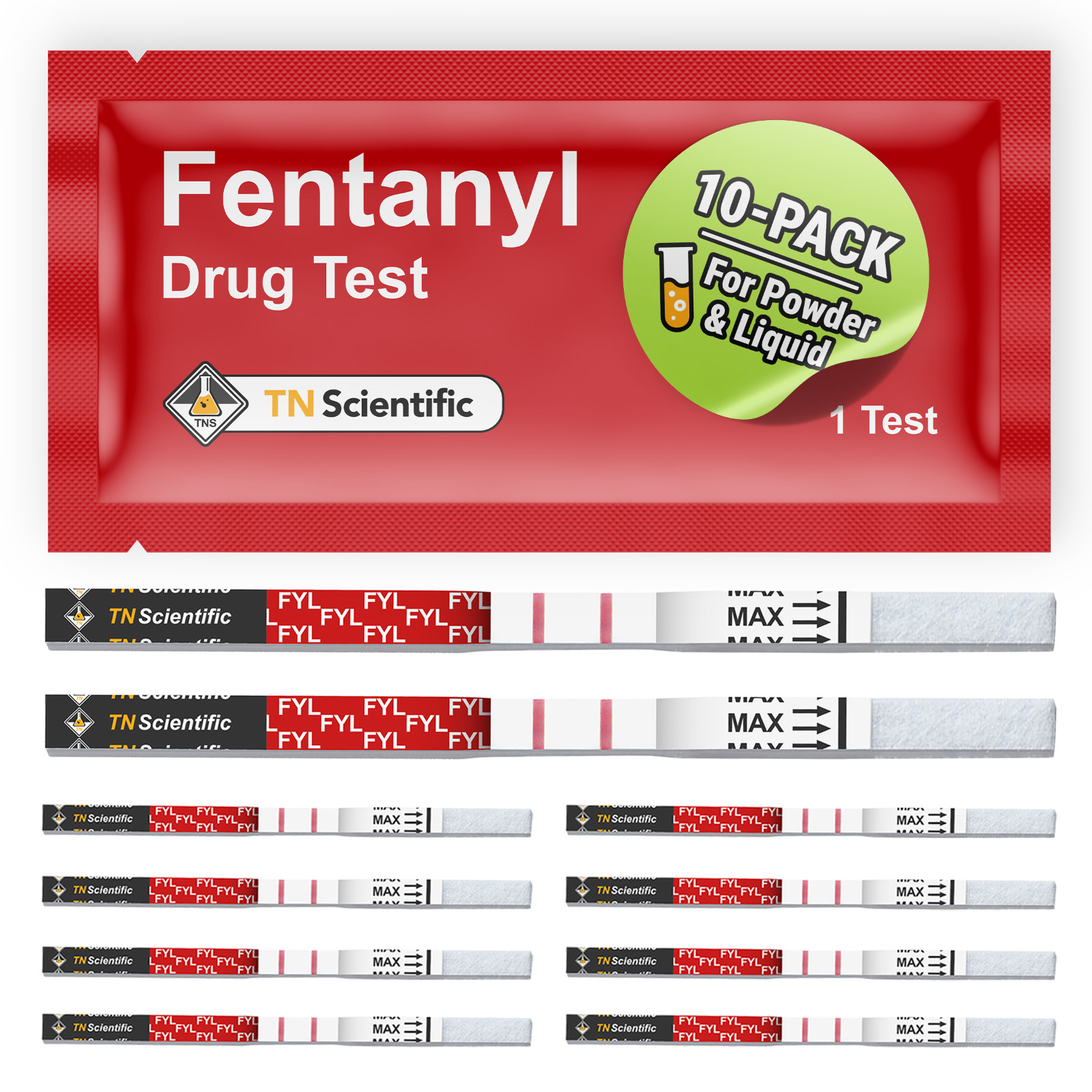 TN Scientific (FYL) Drug Test Strips [10 Pack] - Powder, Liquid, & Urinalysis
