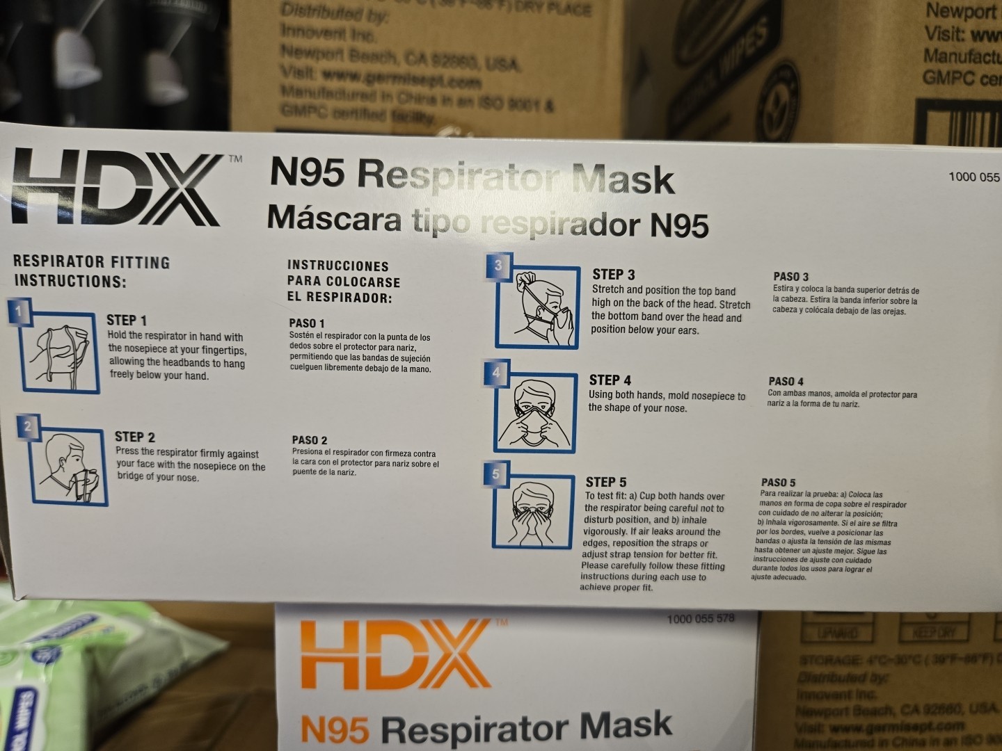 HDX N95 Disposable Respirator Mask, Size Medium - 2 Packs of 30 Masks