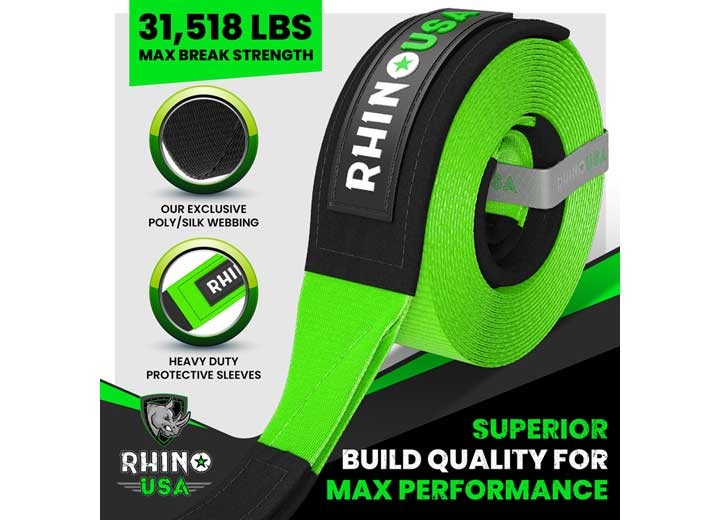 Rhino USA RG-TS3X20-GRN Recovery Tow Strap 3" x 20' Green
