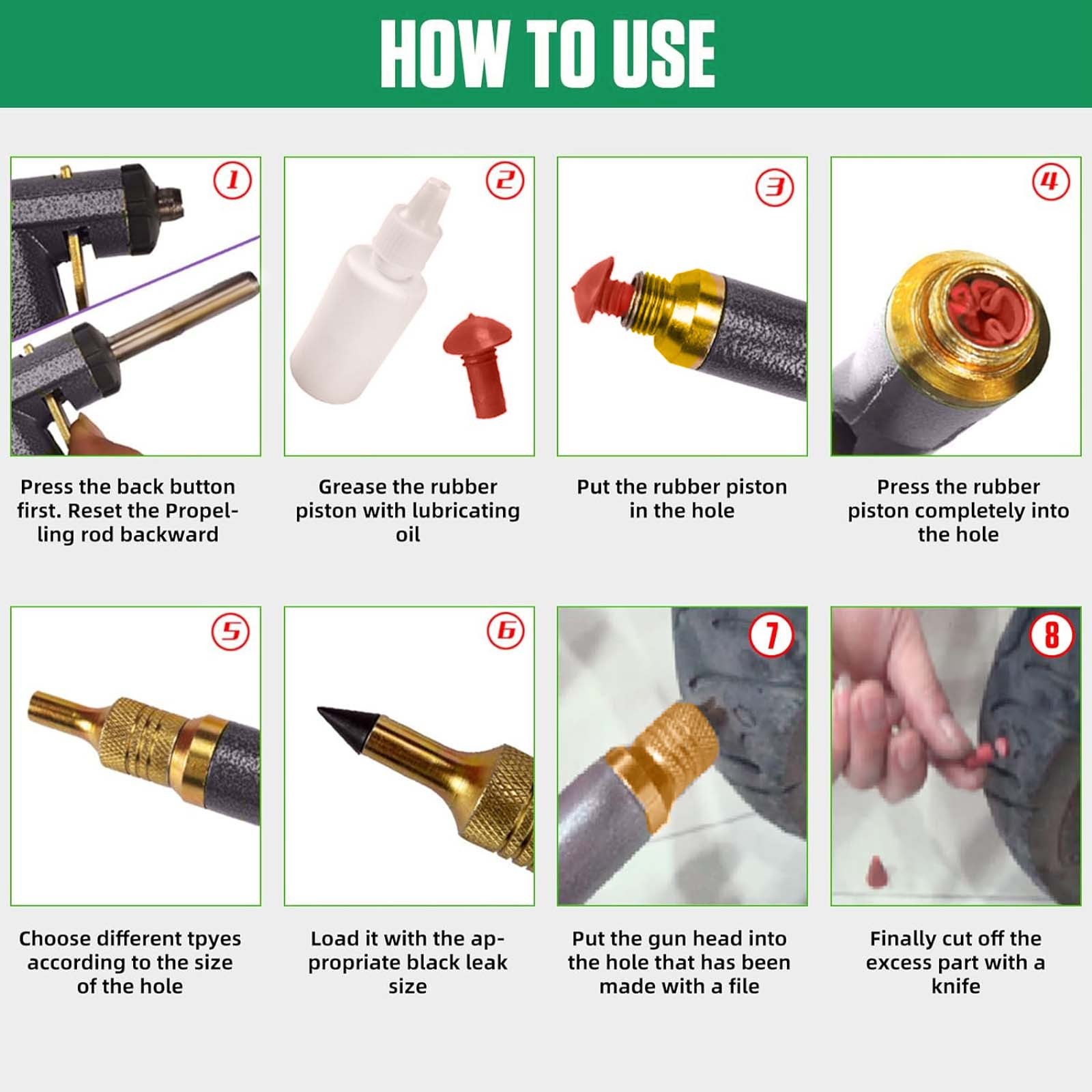 Tubeless Tire Gun Puncture Repair Kit Tire Patch Tools with Mushroom Plug Nozzle