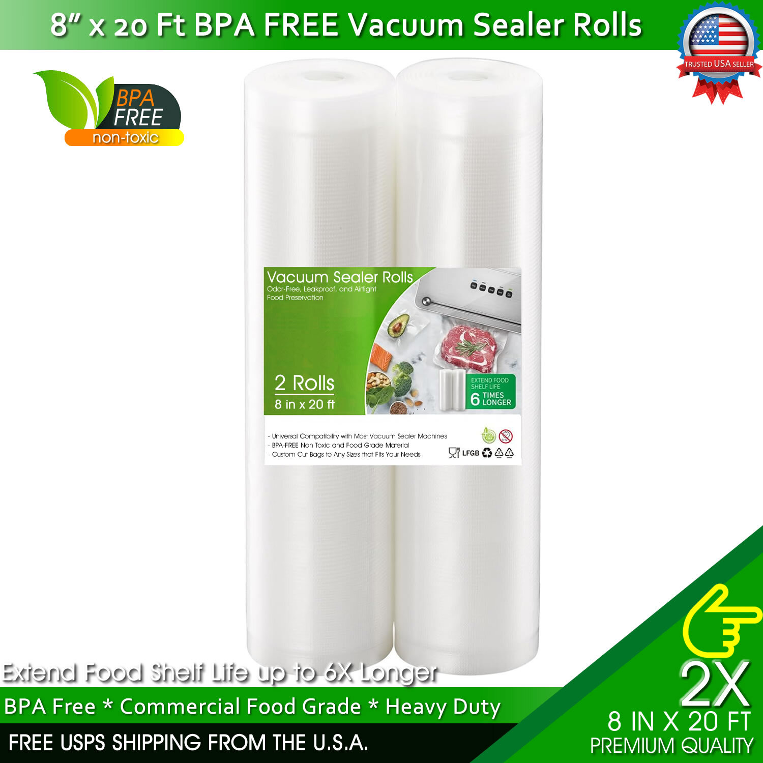Vacuum Sealer Bags Rolls Jumbo 4Mil Food Saver Bag 8"x50' 11"x50' 8"x20' 11"x20'