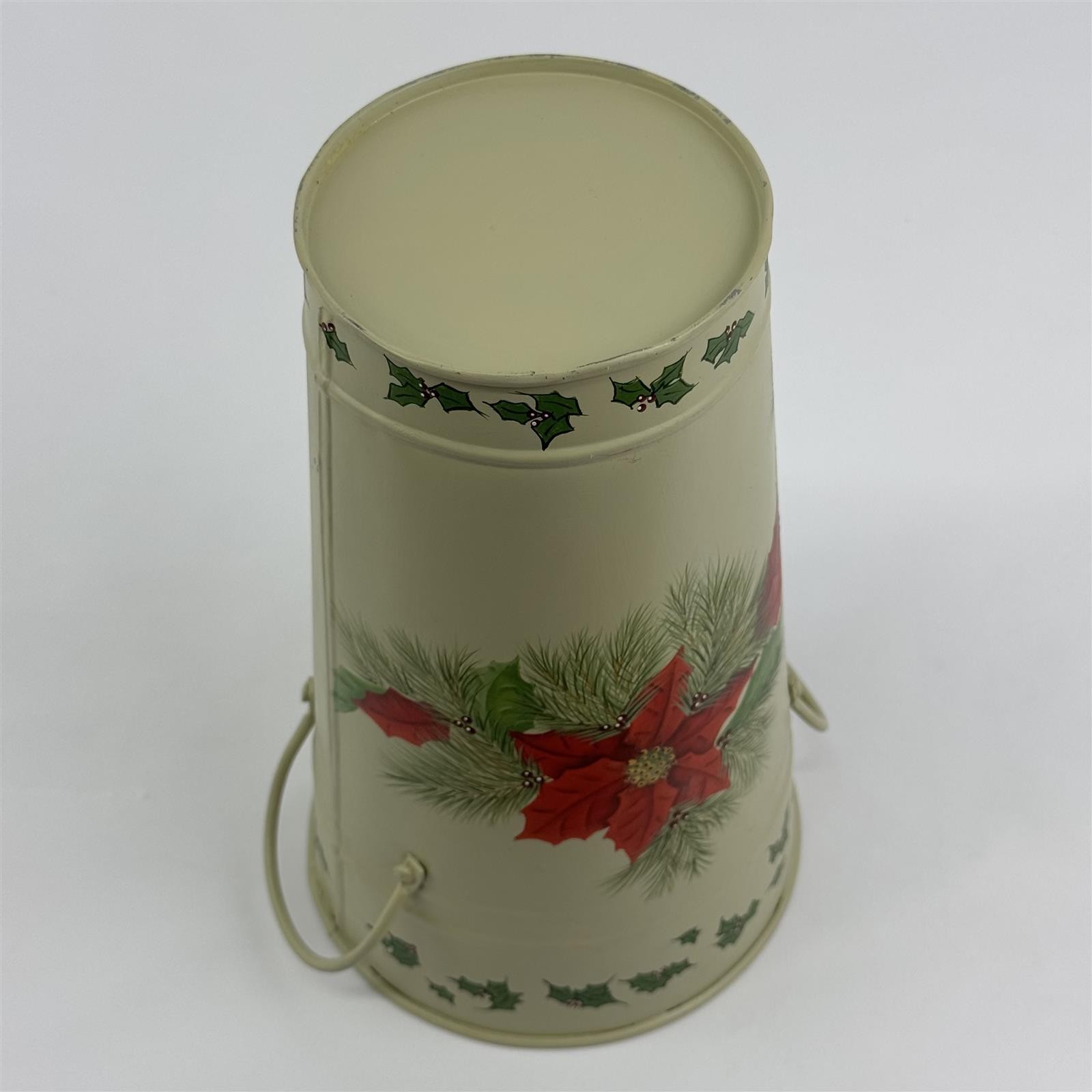 Galvanized Metal Christmas Umbrella Stand Freestanding Poinsettias And Holly