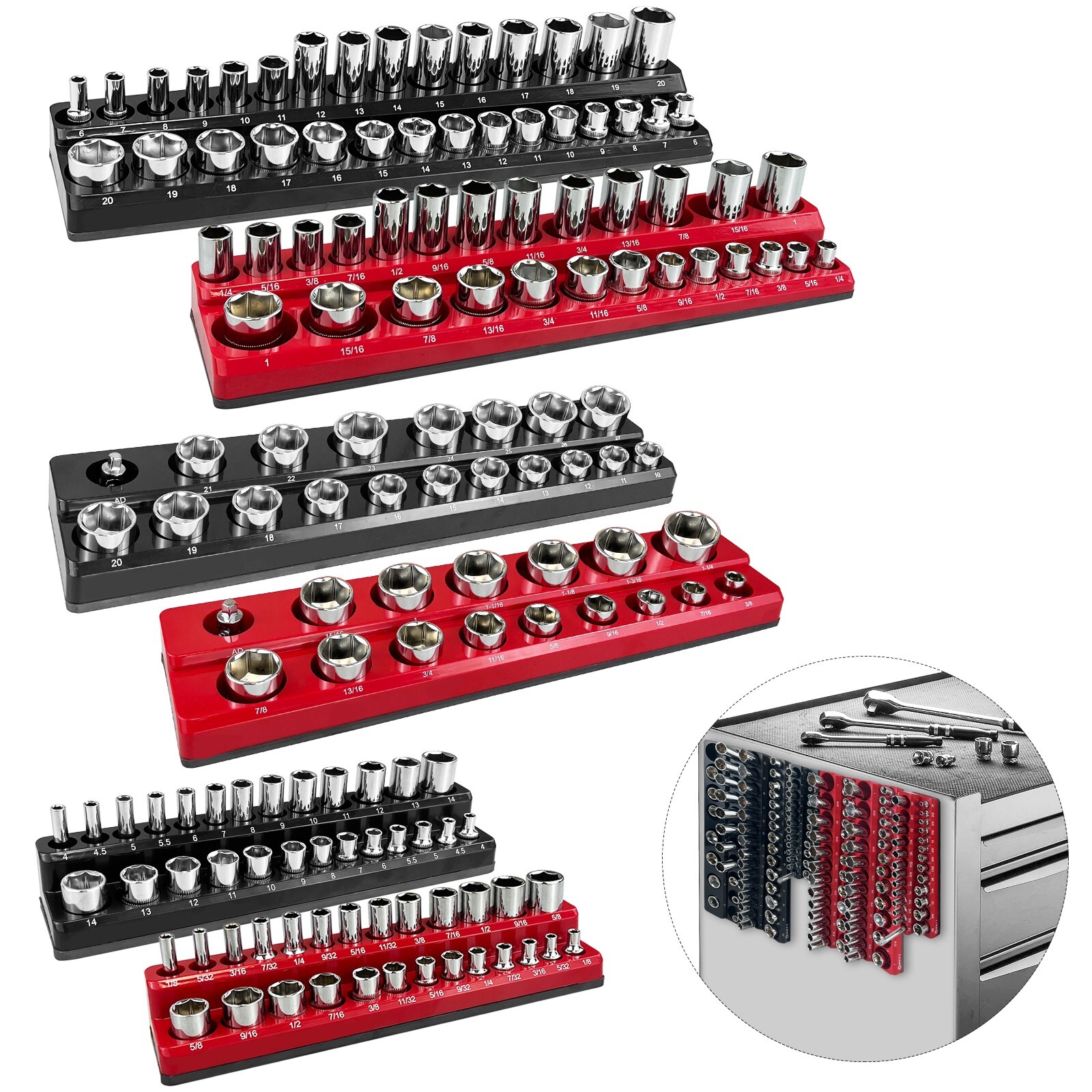 6-Piece Socket Holder Set, Magnetic Socket Organizer Set