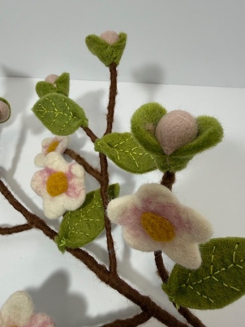 Felted Wool Cherry Blossom Stem, 31 x 12"