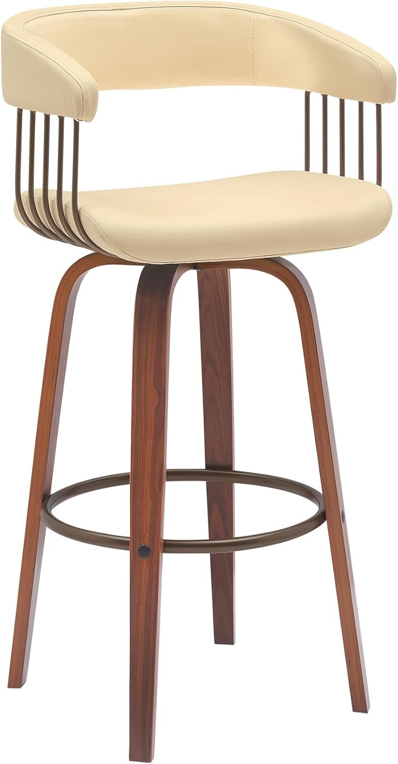 Armen Living Topanga 26" Seat Height Mid Century Swivel Walnut Wood Bar Stool