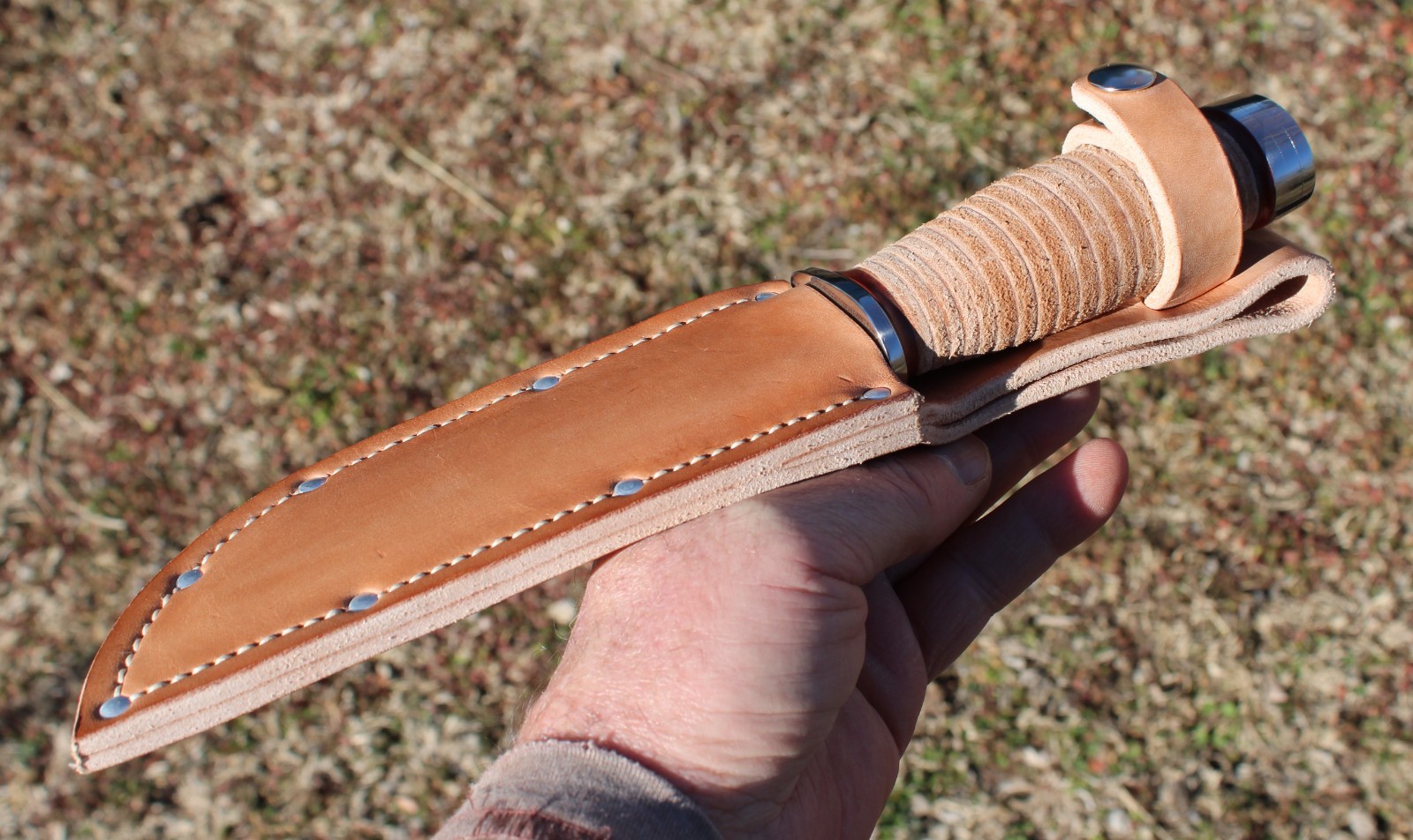 BGCK&T Custom Cattaraugus 225-Q Knife With New Leather Handle Sheath Full Blade