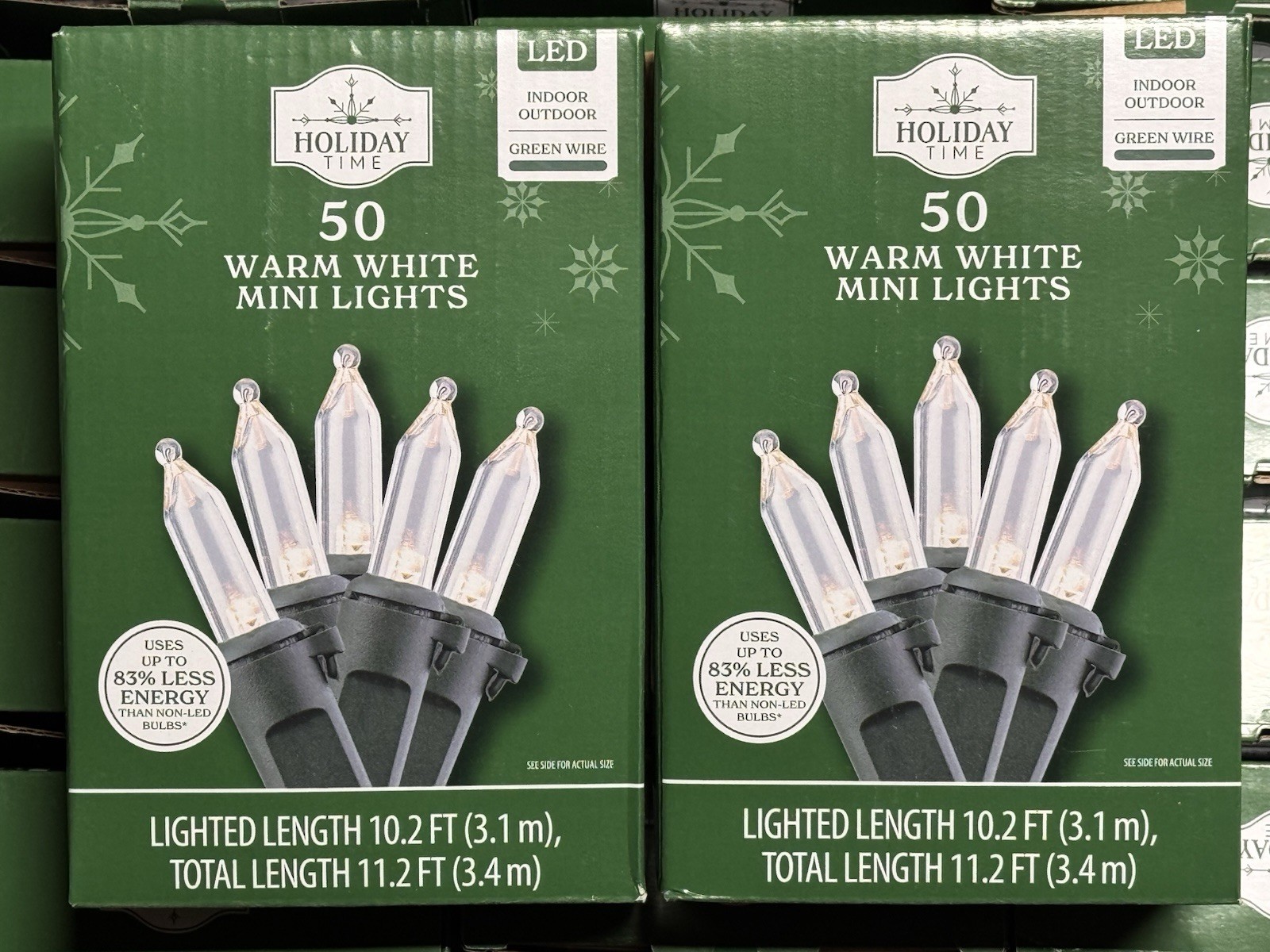 (2) NEW Holiday Time 50ct WARM WHITE Led Lights GREEN Wire 100 Total