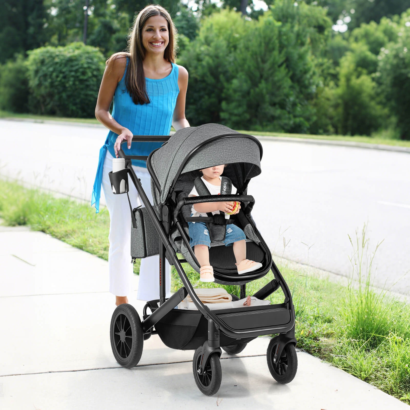 3-in-1 Newborn Stroller Folding Convertible High Landscape Toddler Stroller