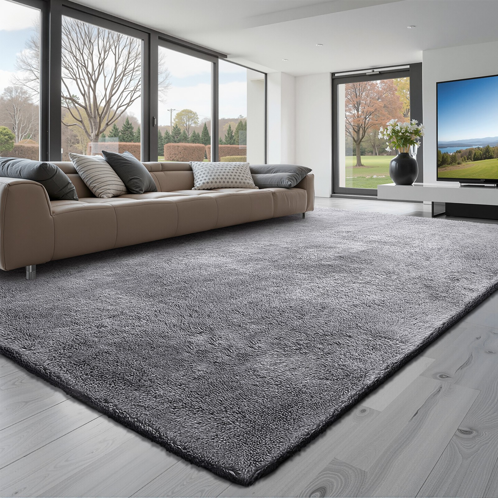 VEVOR Indoor Plush Area Rug 8 x 10ft Grey Plush Carpet for Living Room Bedroom