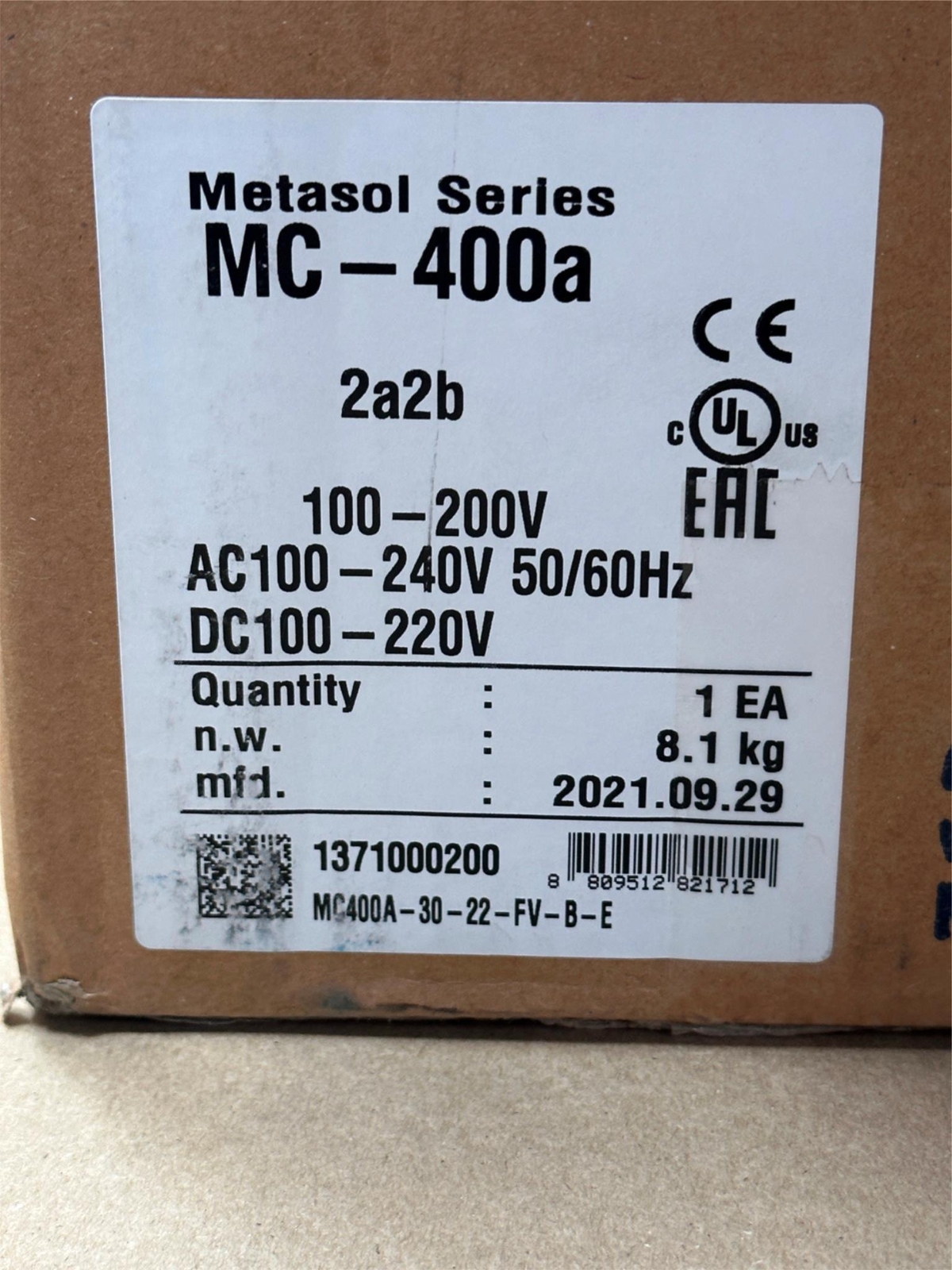 Metasol MC-400A 400A AC Contactor 3P Screw Type 100-240VAC 100-220VDC 2A2B