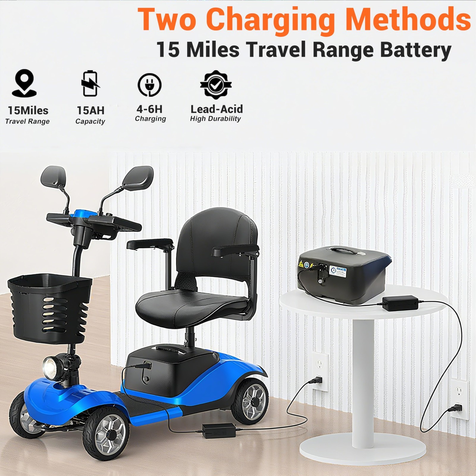 4 Wheels Mobility Scooter Power Wheelchair Folding Electric Scooters 15Miles