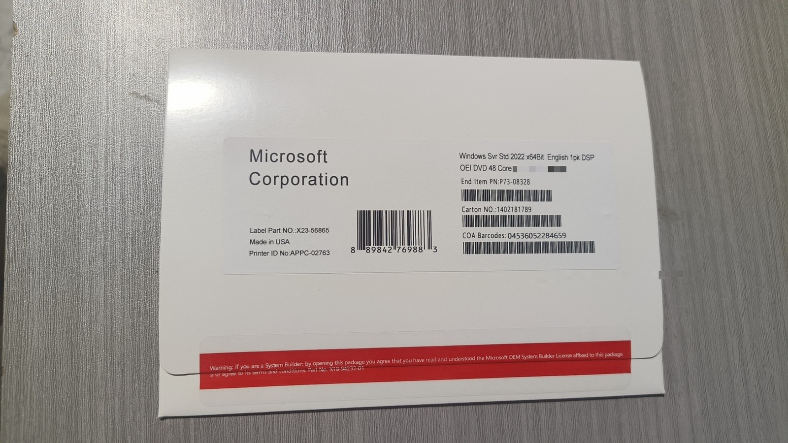 Microsoft Windows server 2022 Standard 48 Core License 50 User Key DVD & COA