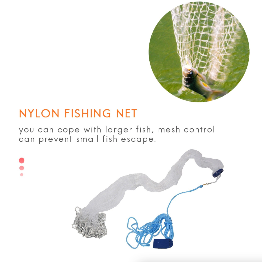 Heavy Duty Fishing Cast Net Bait Easy Throw Hand Cast Strong Tire Trap Line Mesh