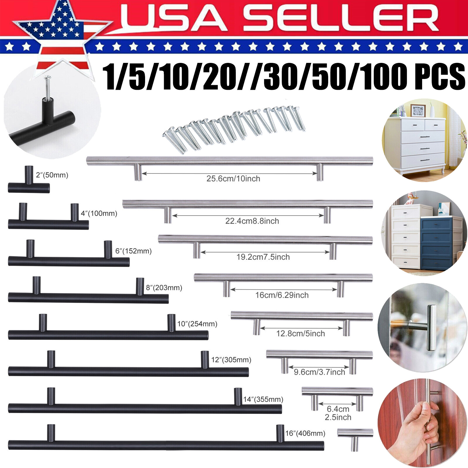 Lot Kitchen Cabinet Pulls Stainless Steel Cupboard Drawer T Bar Handles 2''-16''