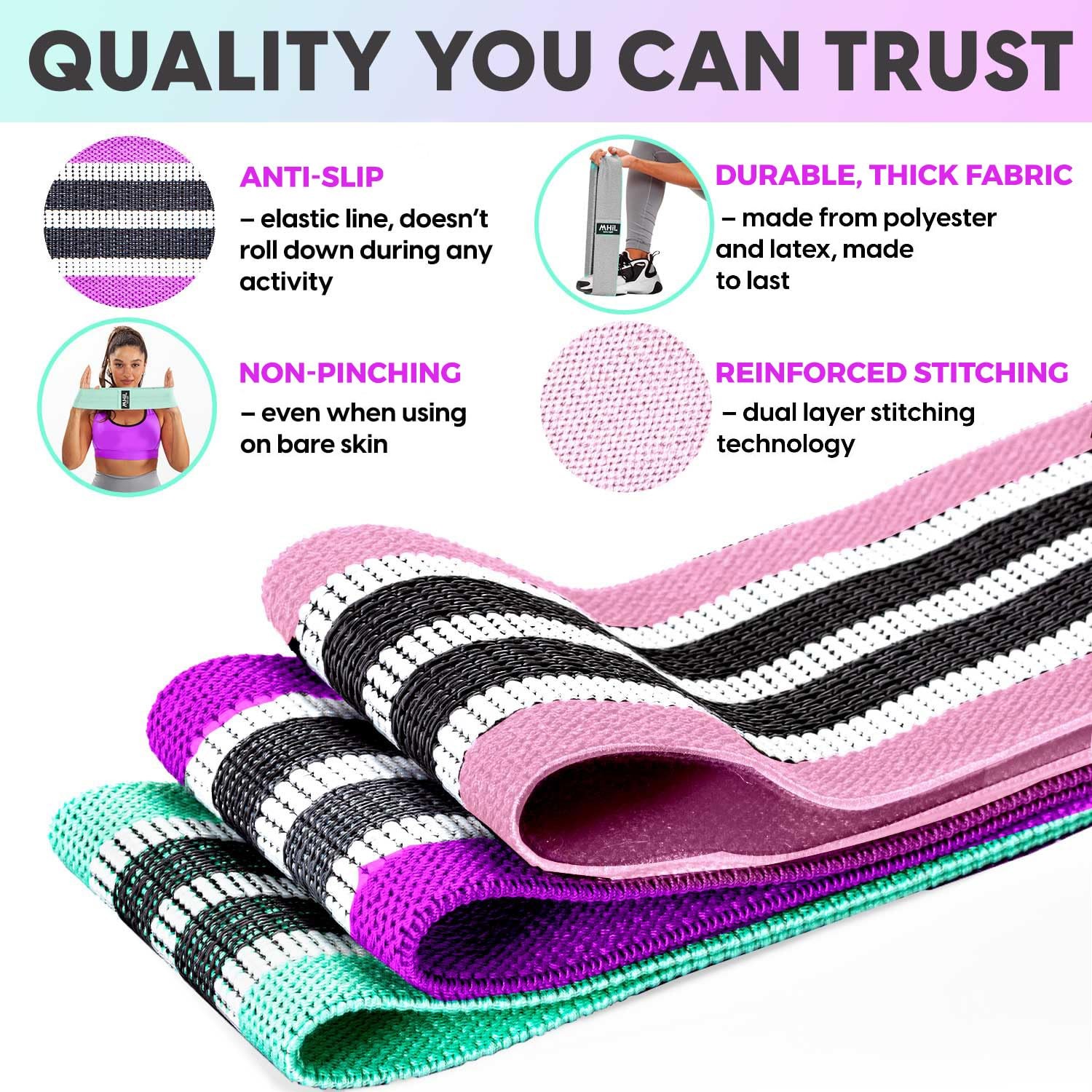 Fabric Resistance Bands for Working Out – 4 Durable Exercise Bands for Women ...