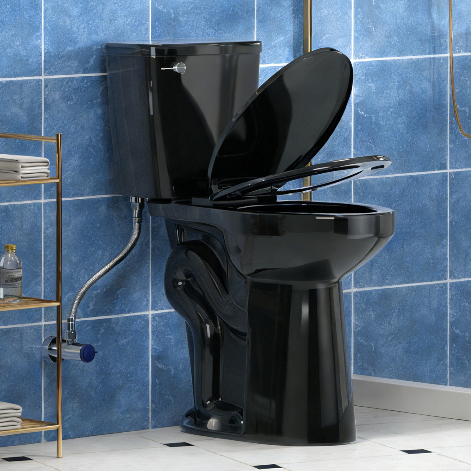 Elongated Two Piece Toilet with 21'' Height Seat Single Flush 1.28 GPF Black