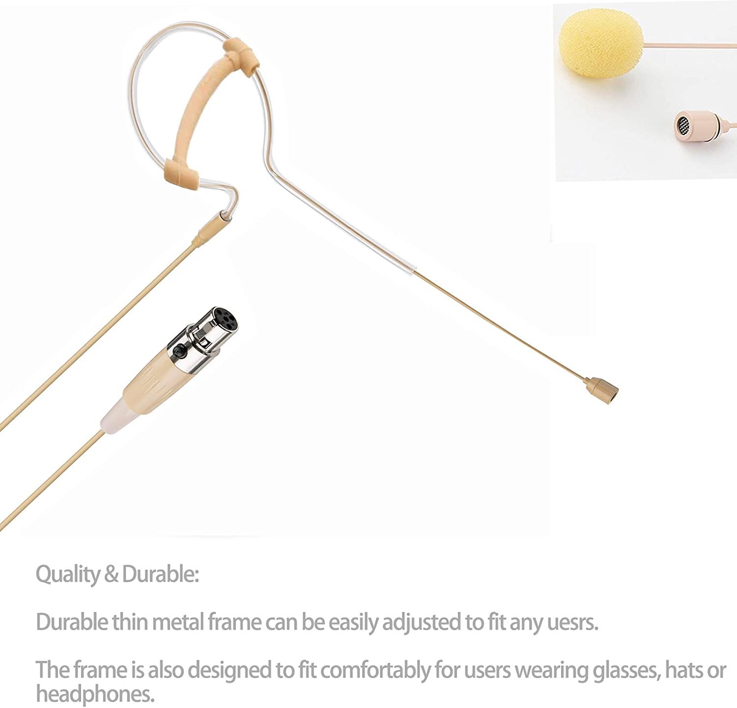 2x Beige Single Earhook Headset mini XLR Microphone for Shure Wireless-TA4F 4pin