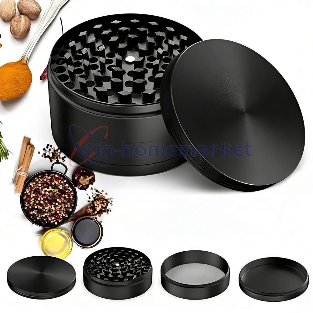 Extra Large Grinder 3 inch XL Herb & Spice, Tobacco Crusher 4 Piece (Black)