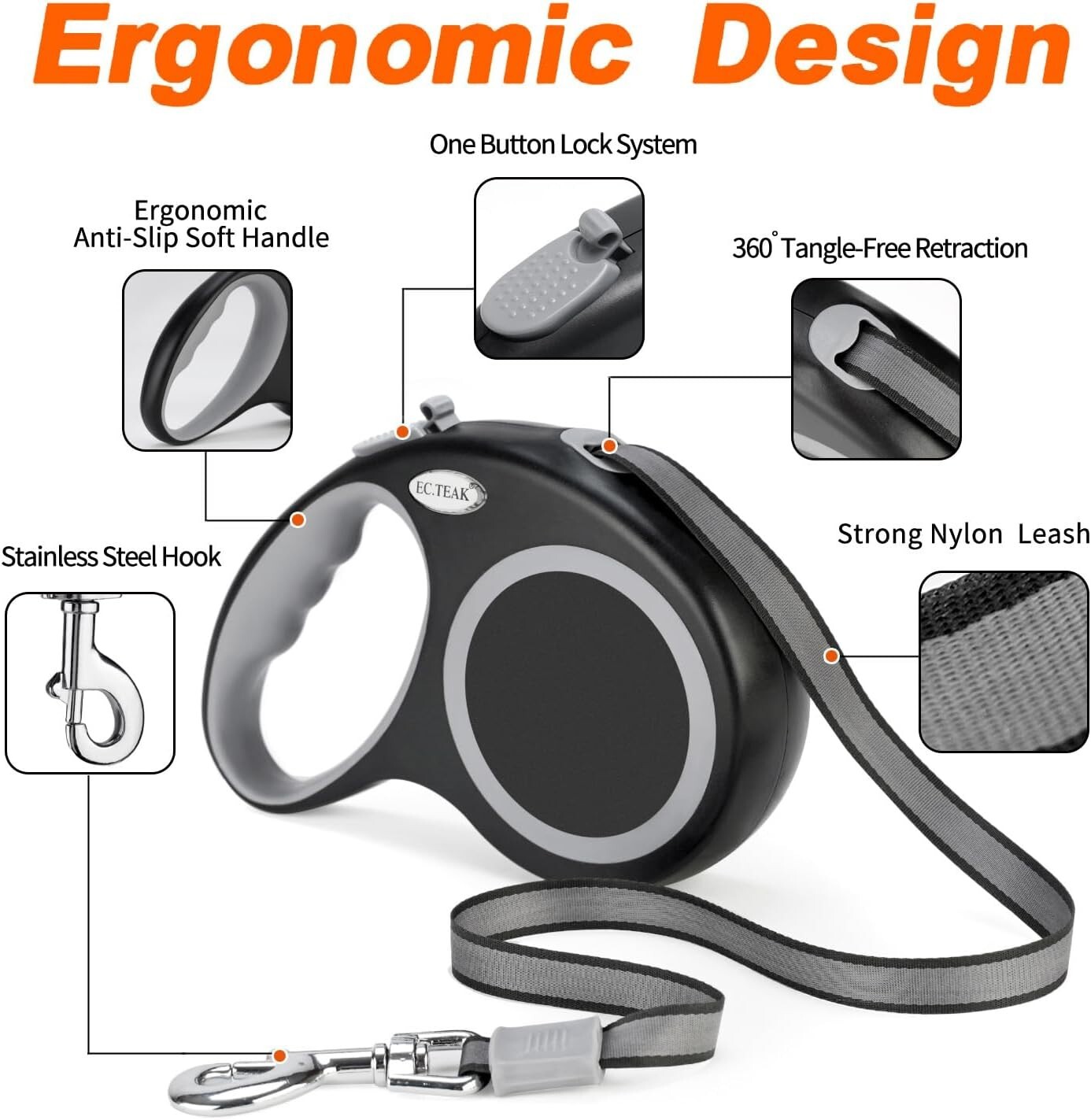 Retractable Dog Leash 26 FT, Heavy Duty Dog Leash for Dogs 50-110 lbs, Heavy Dut