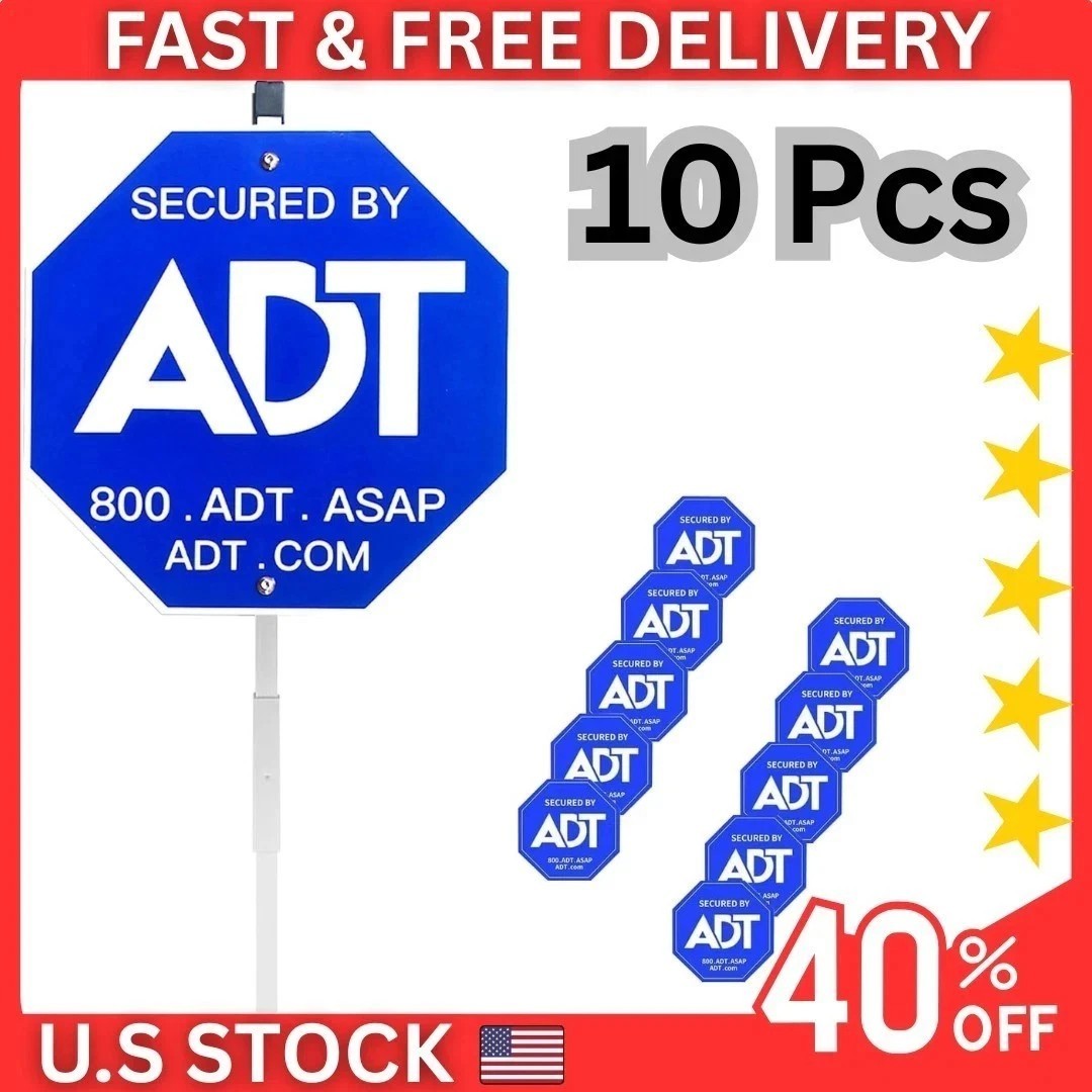 28ADT Security Signs for Yard with Stake & 10 Pcs ADT Window Stickers, 100% Alum